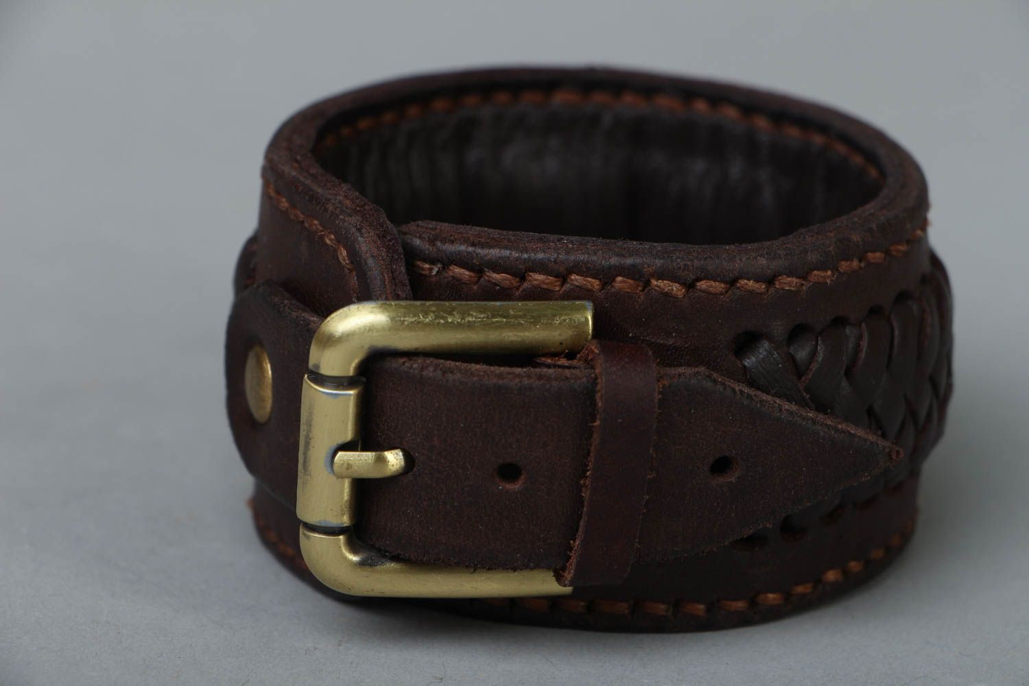 Wide leather bracelet photo 2