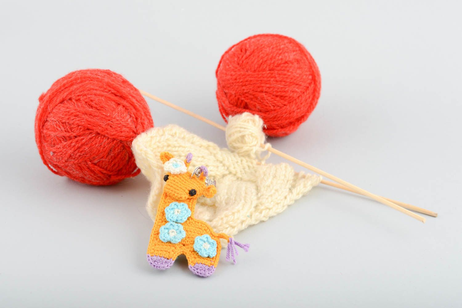 Keychain with soft giraffe toy cute little yellow crocheted handmade accessory photo 1