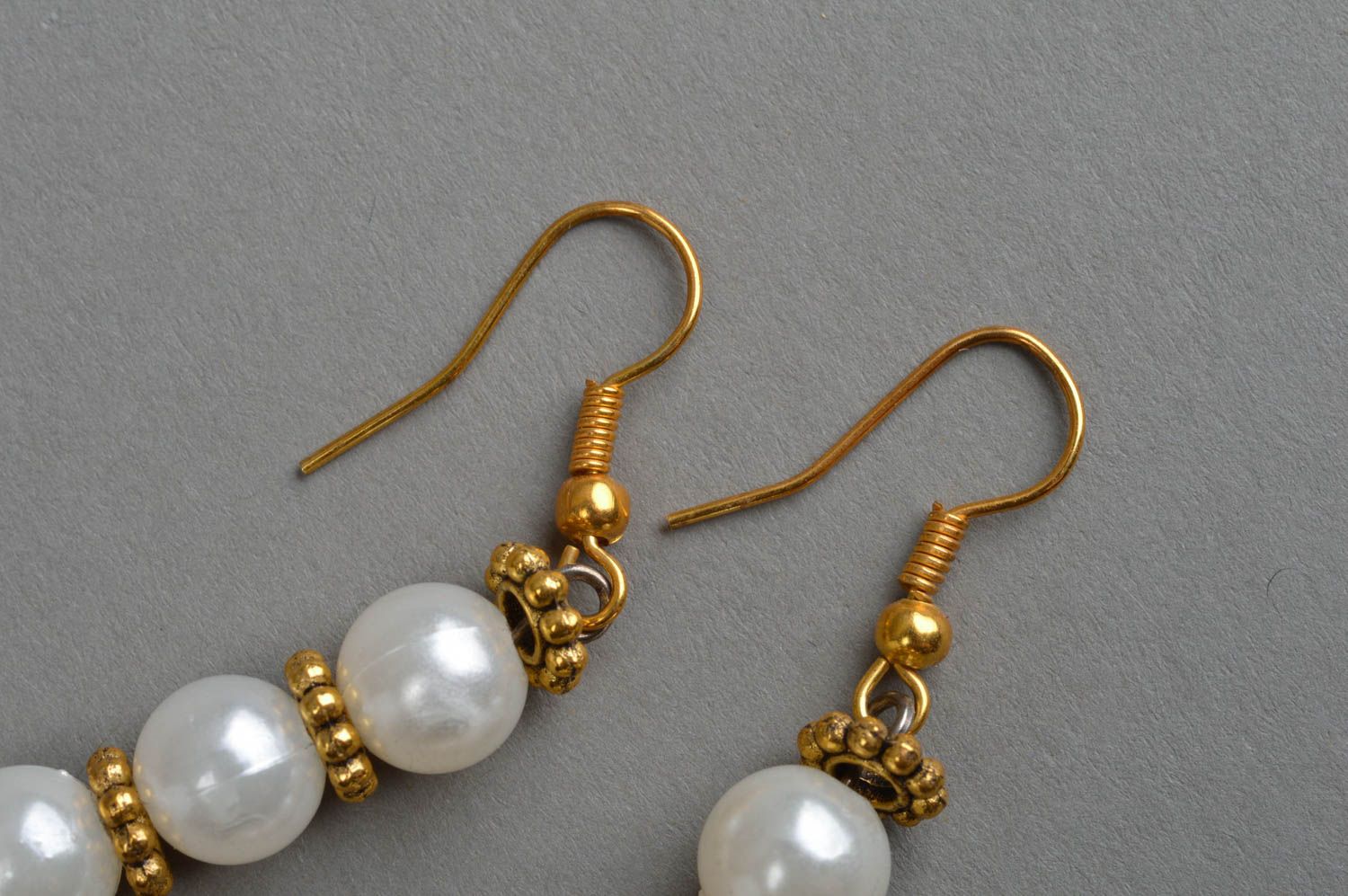 Handmade long earrings white unusual jewelry stylish designer accessories photo 4
