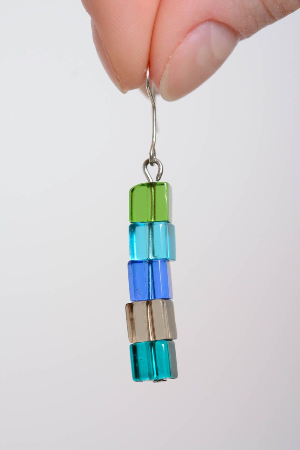 Beautiful earrings with plastic beads handmade long designer summer accessory photo 5