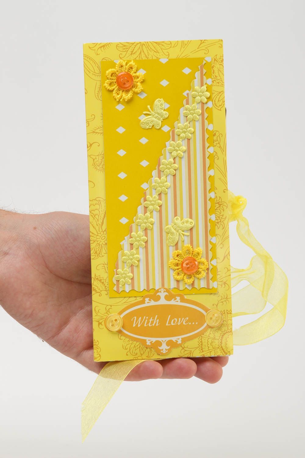 Tarjeta de felicitación amarilla adornada postal hecha a mano regalo original foto 5
