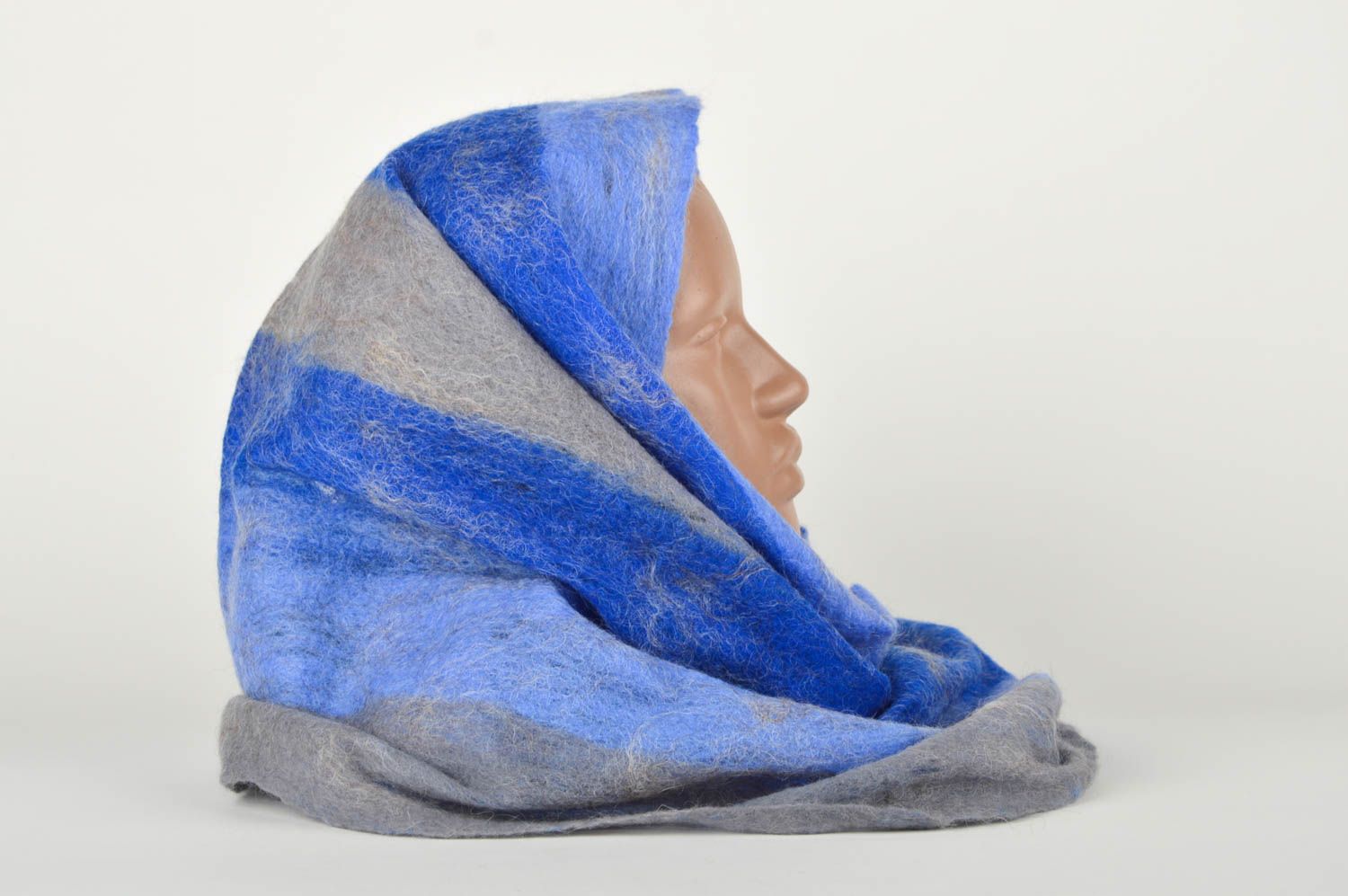 Женский шарф палантин ручной работы валяный палантин сине-серый в полоску фото 3