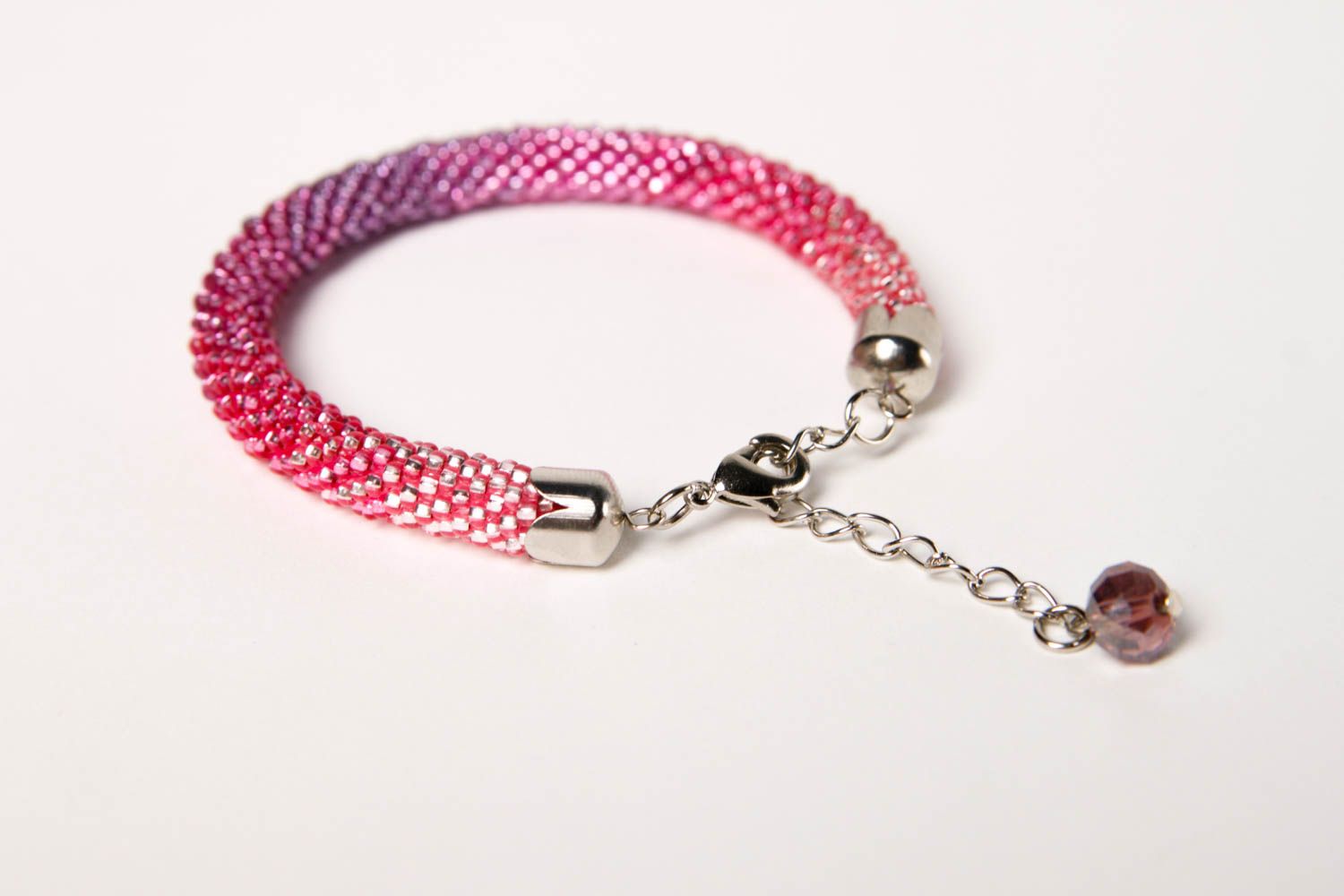 Handmade pink beaded adjustable cord bracelet for women photo 4
