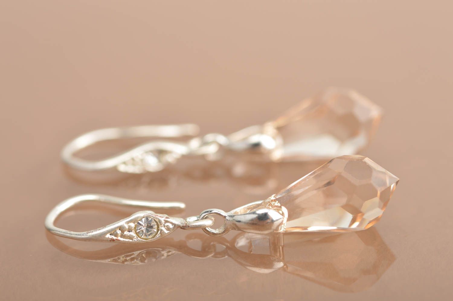 Female cute designer handmade beautiful long earrings with Austrian stones photo 5