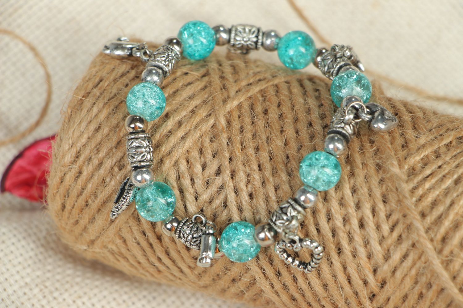 Wrist bracelet with charms and glass beads Sea Lagoon photo 5