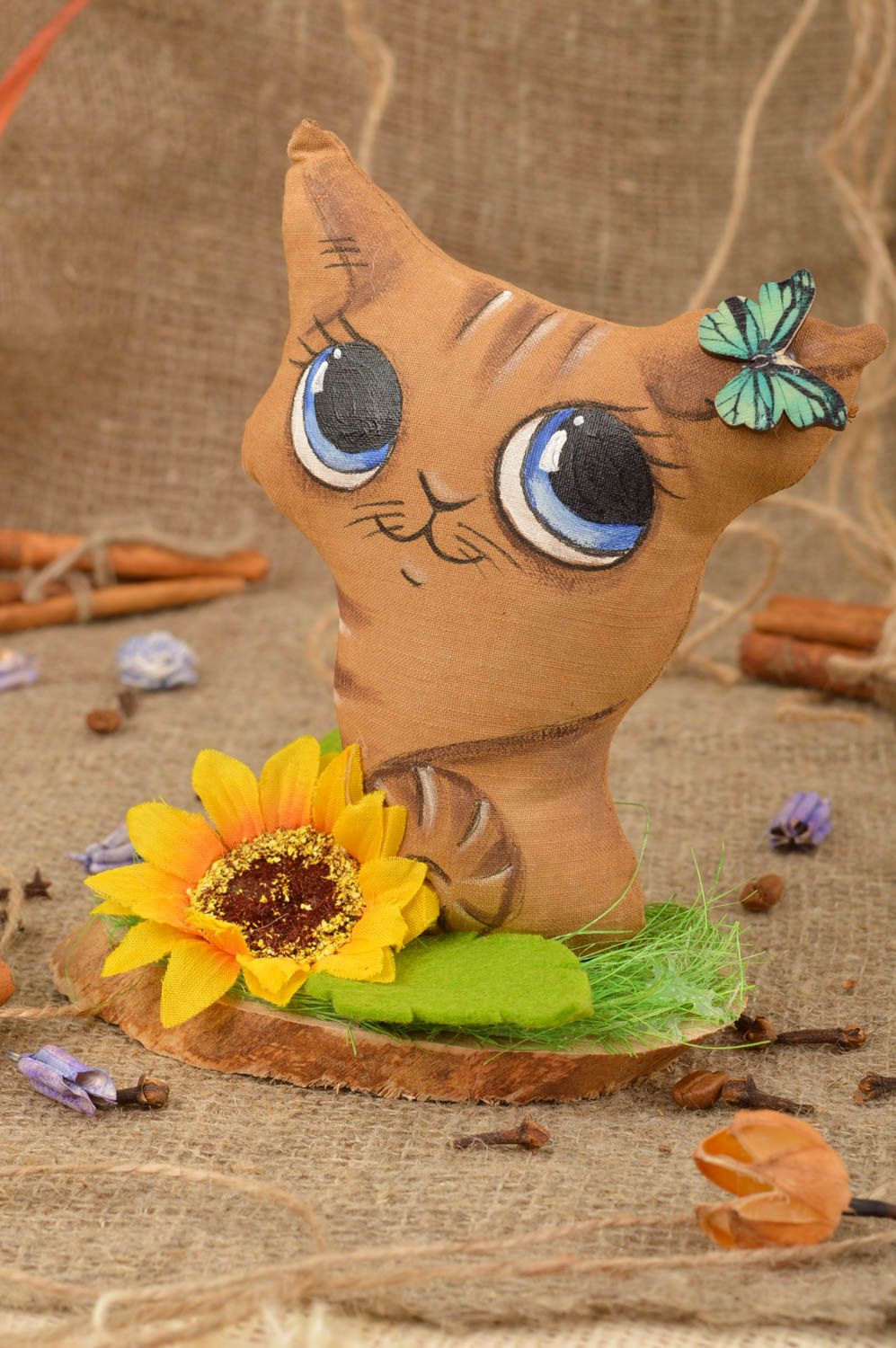 Juguete de tela de algodón decorativo artesanal aromatizado con forma de gato foto 1