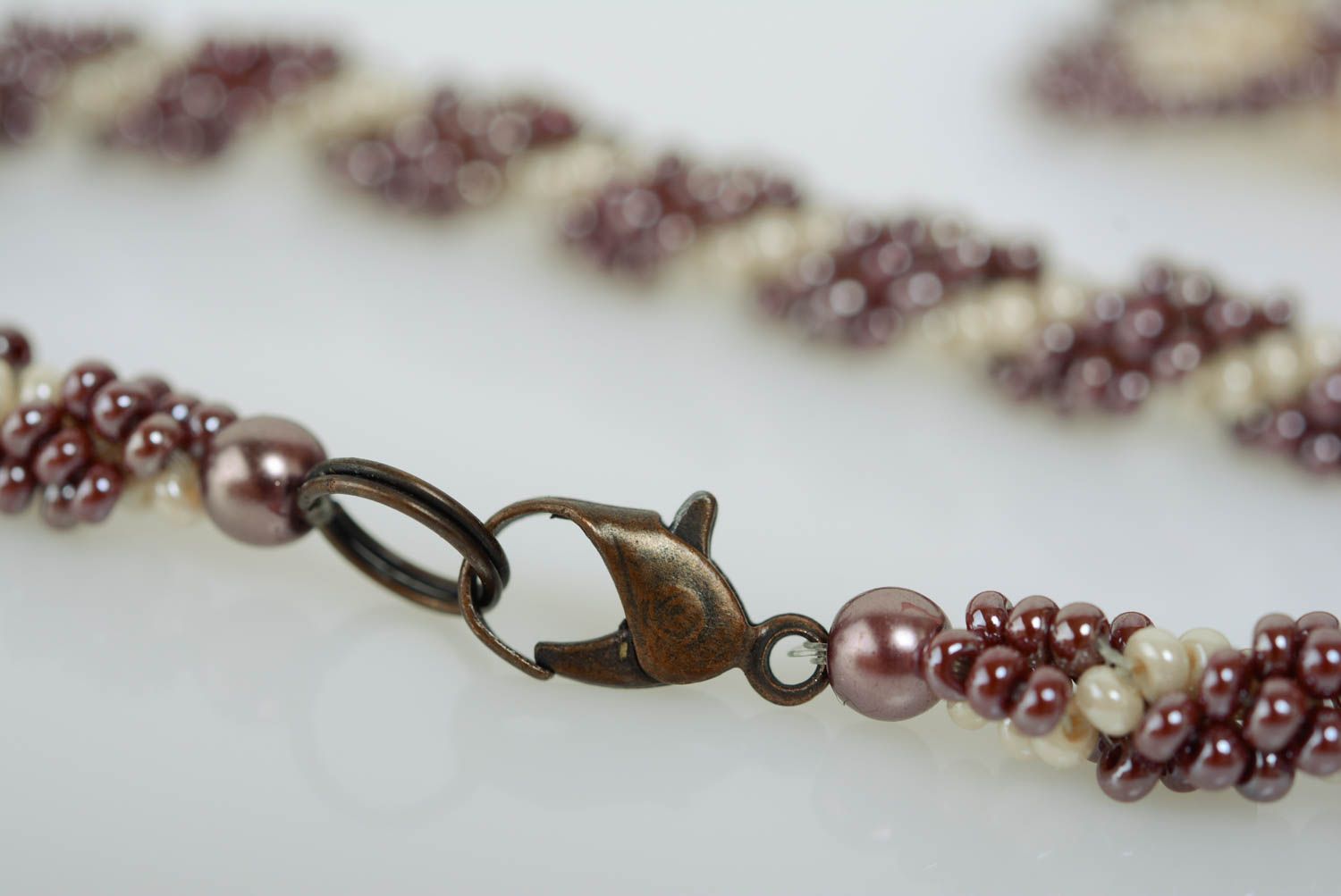 Unusual lilac handmade designer woven beaded necklace evening jewelry photo 5