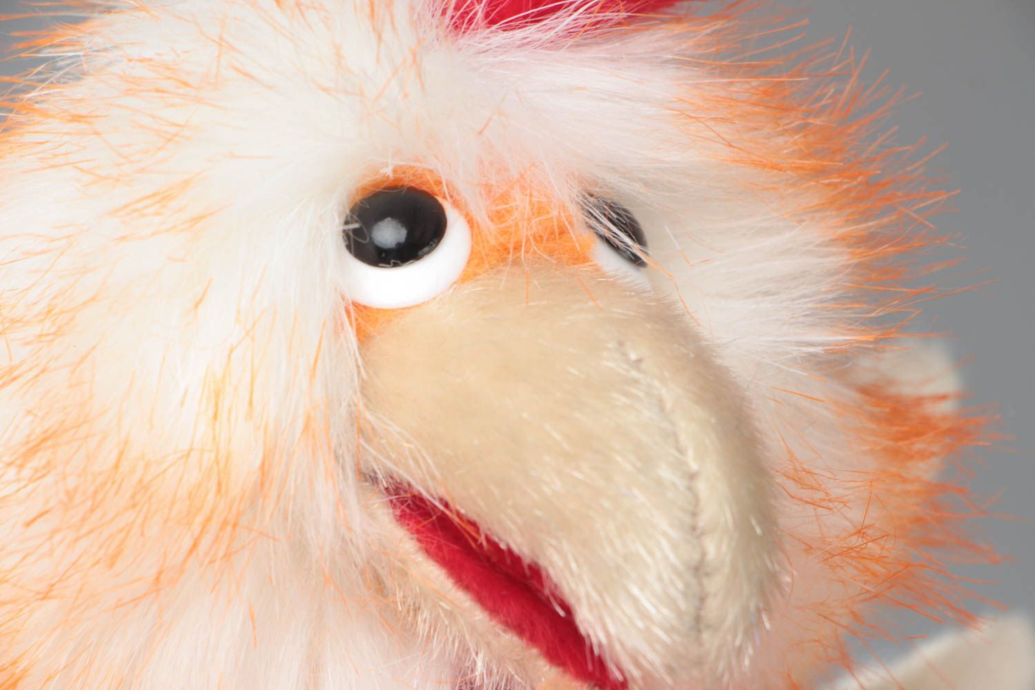 Peluche gant marionnette en fourrure artificielle blanc-orange faite main Coq photo 2