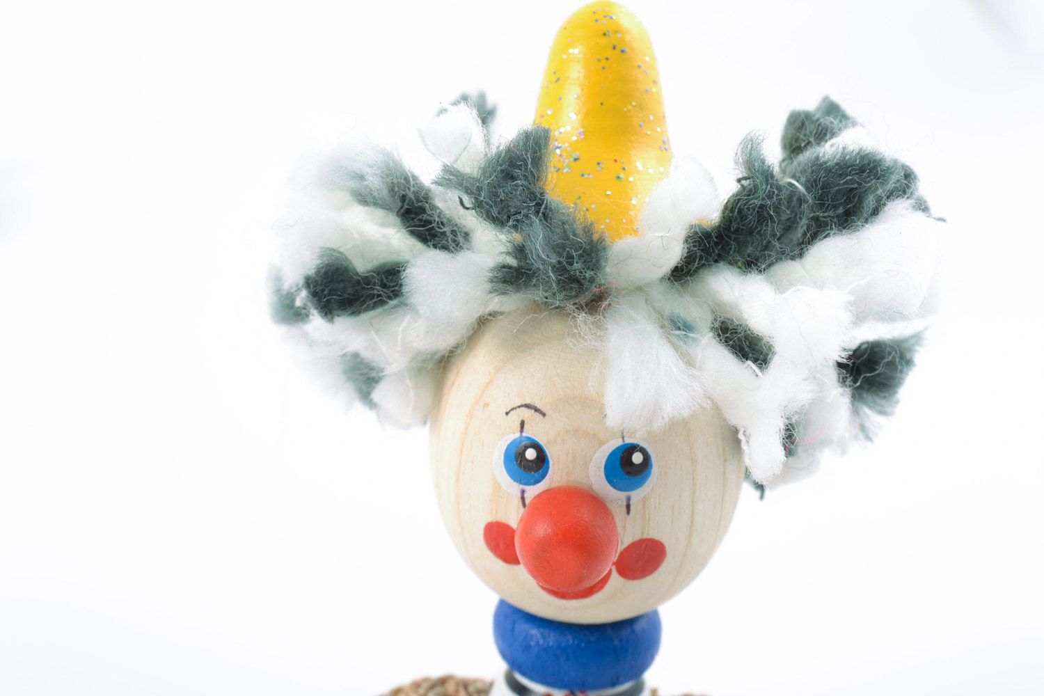 Wooden handmade eco friendly toy bright funny little clown painted manually photo 3