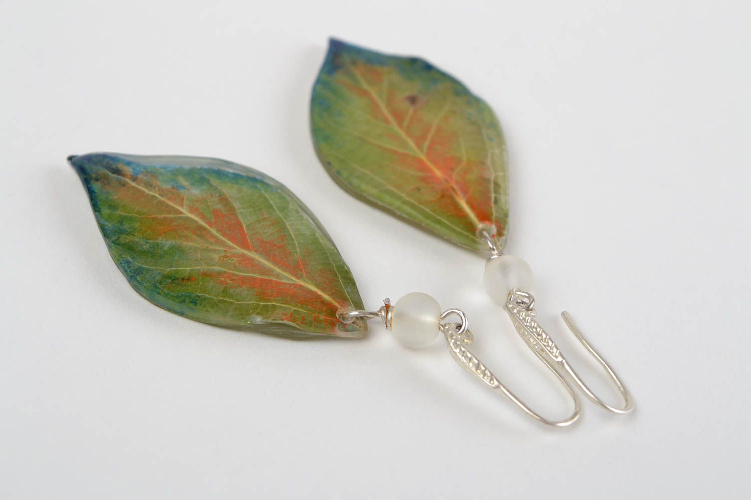 Handmade earrings glass earrings epoxy jewelry unusual gift leaf accessories photo 5