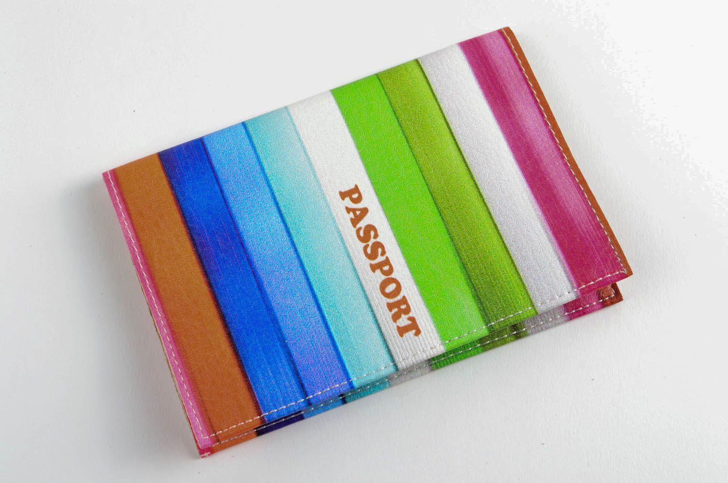 Обложка на паспорт ручной работы полосатая необычный подарок кожаный аксессуар фото 2