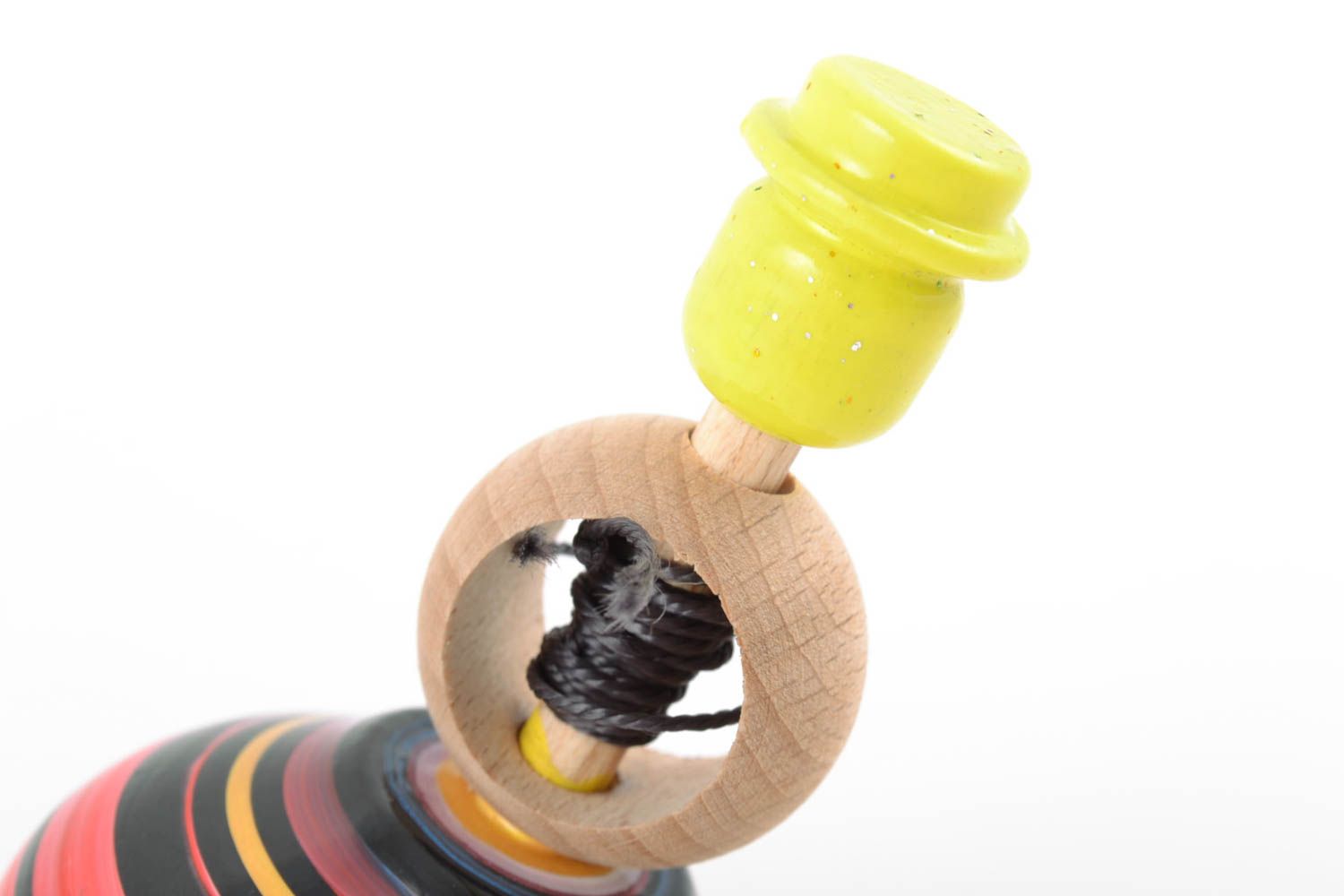 Bright painted eco wooden toy spinning top with ring and string handmade photo 5