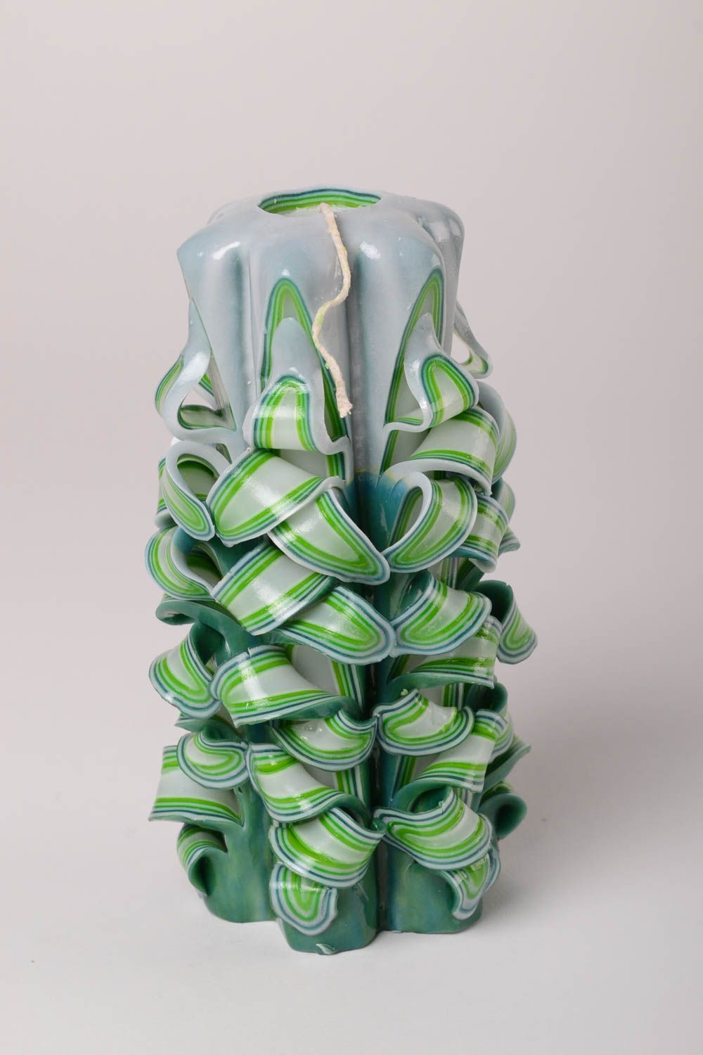 Grosse Bougie sculptée verte faite main en paraffine Décoration maison photo 1