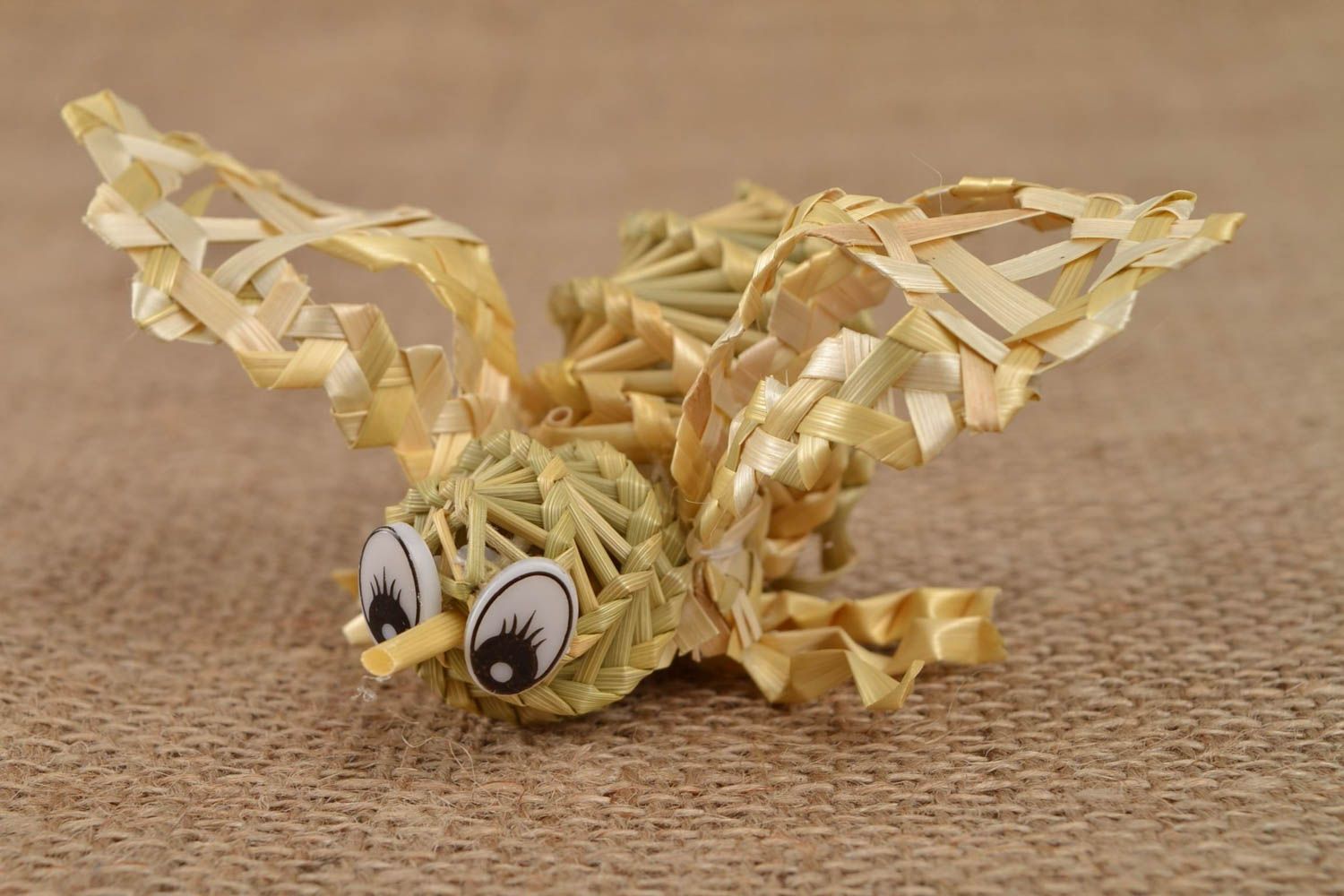 Handmade designer straw woven decoration in the shape of big bee with eyes photo 1