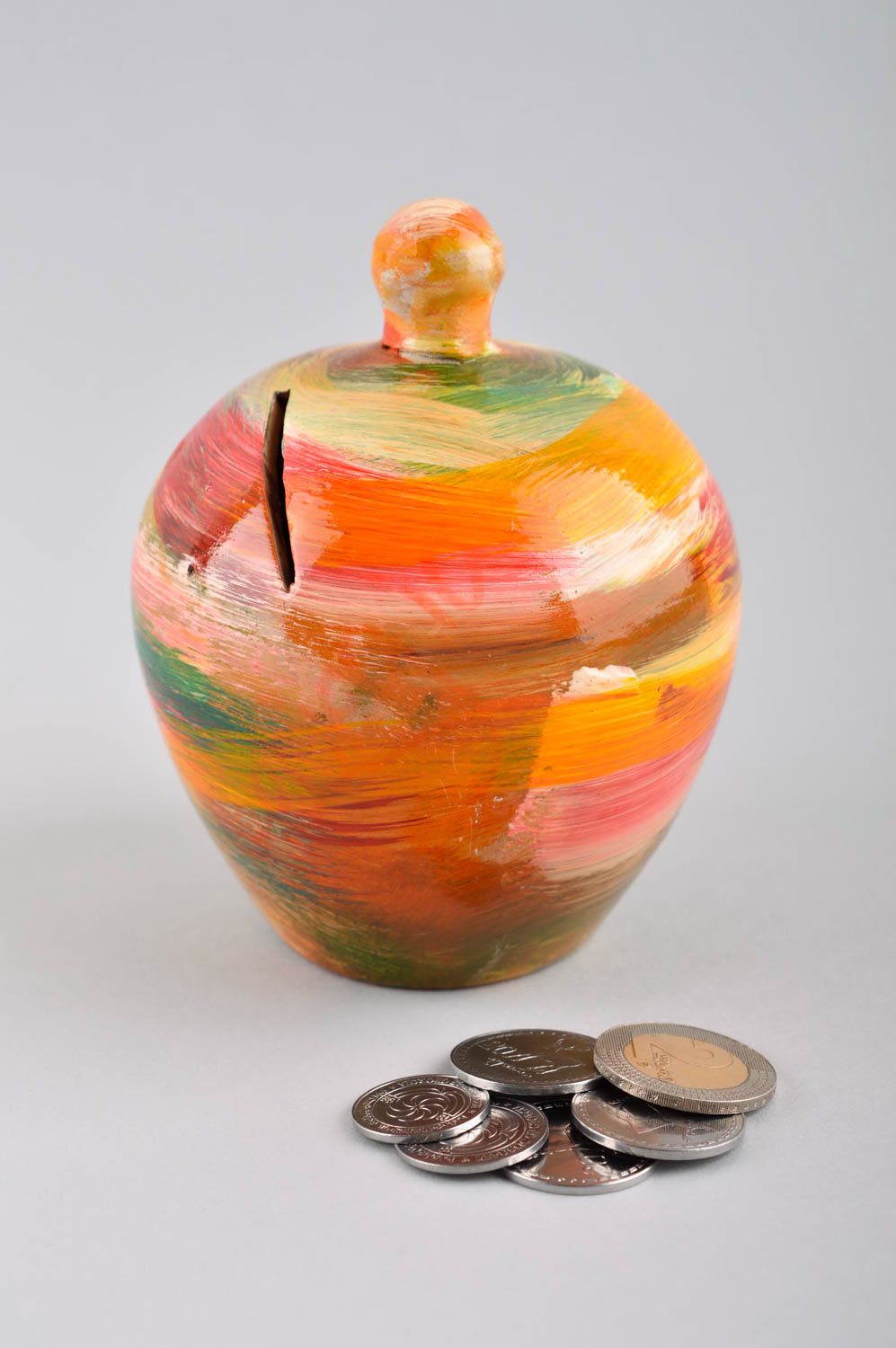 Colorful handmade  ceramic moneybox unusual money box pottery works gift ideas photo 1
