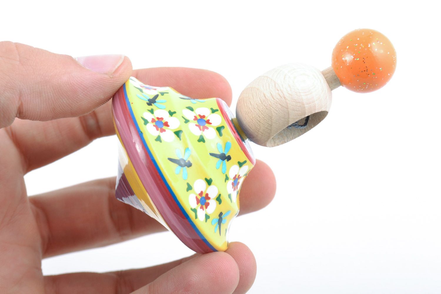 Painted handmade spinning top made of beech wood motor development toy for children photo 4