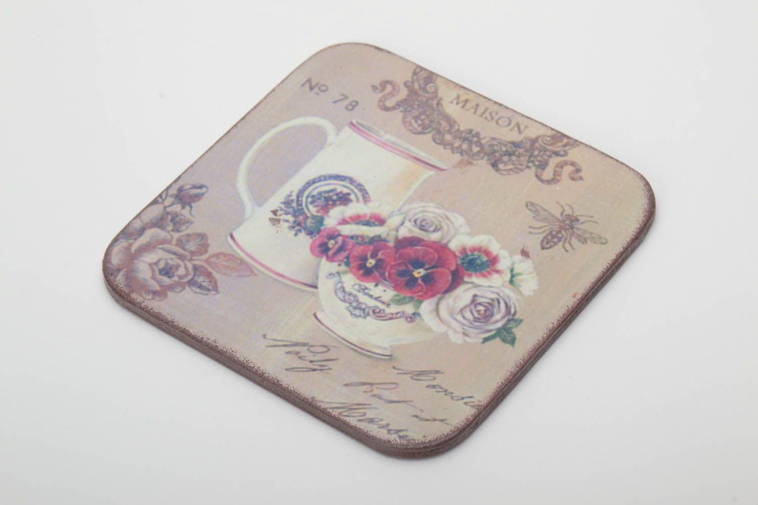 Beautiful designer handmade decoupage plywood coaster for hot cup  photo 2