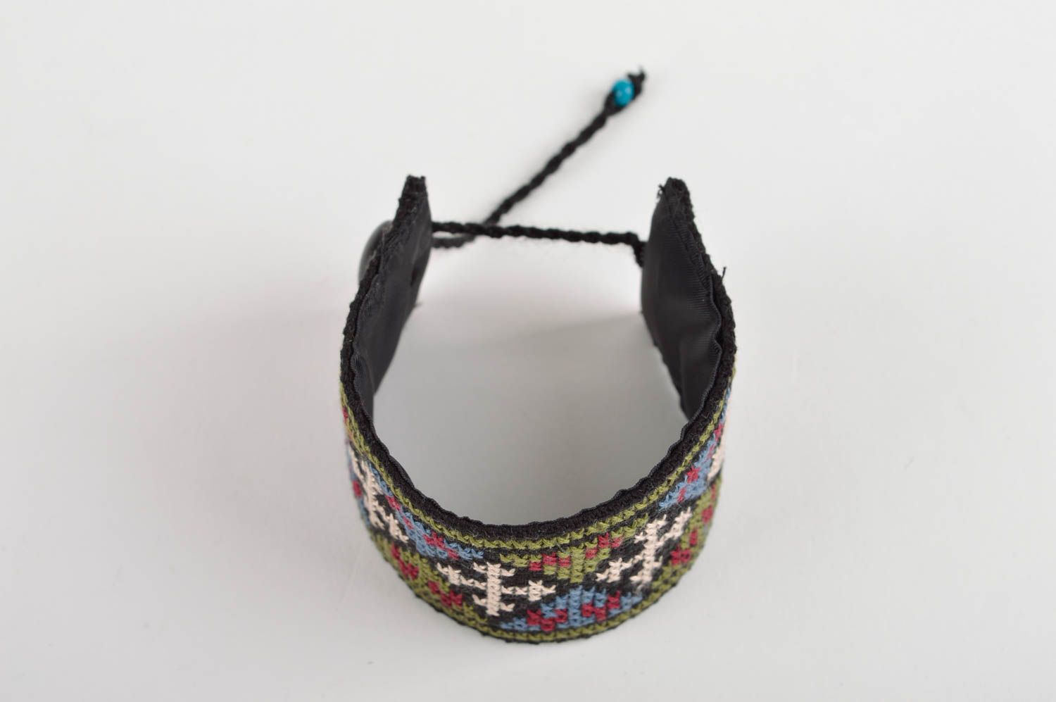 Handmade fabric bracelet with embroidery wide bracelet fabric accessories photo 4
