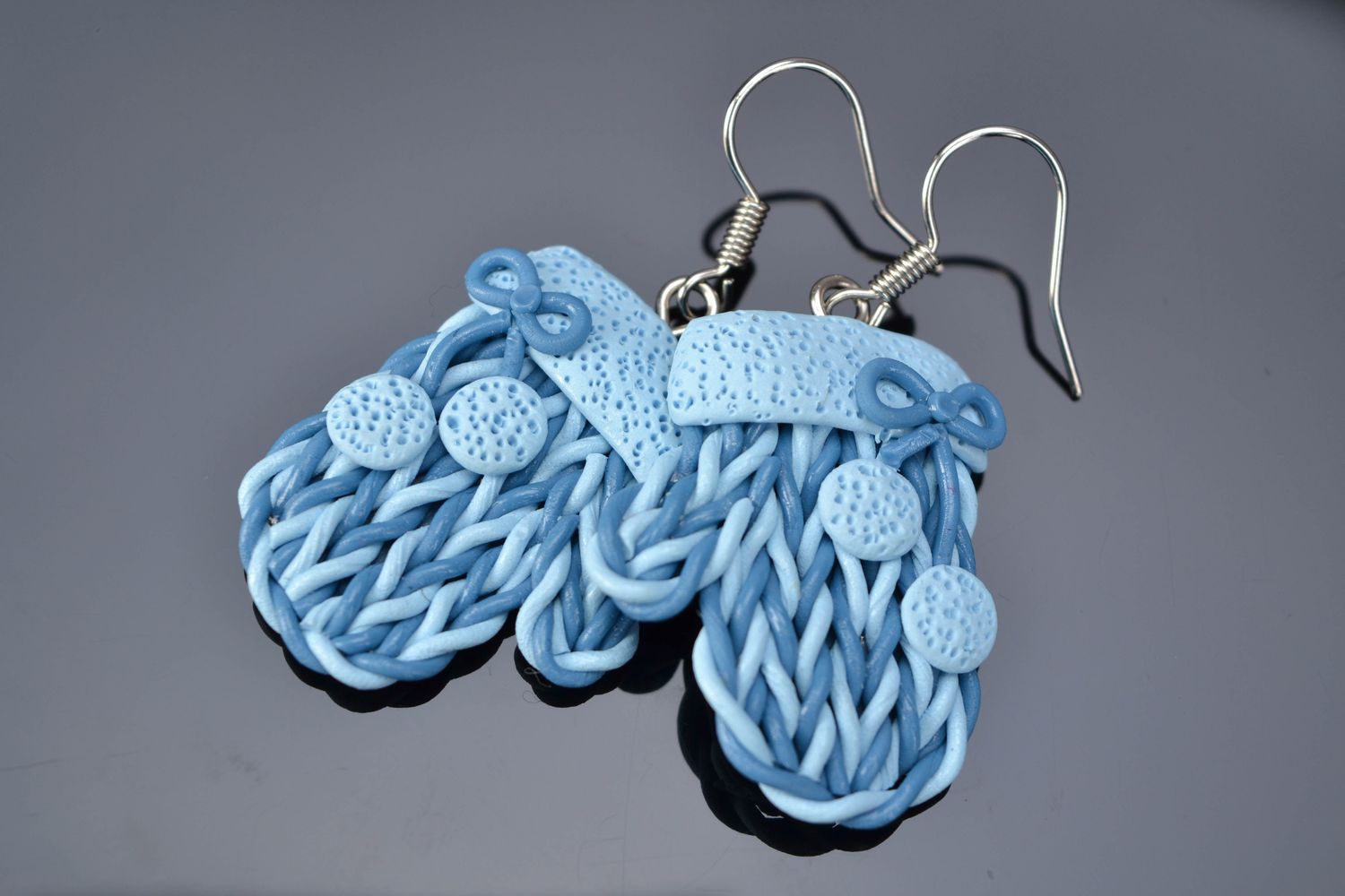 Polymer clay pendant and earrings Mittens photo 3