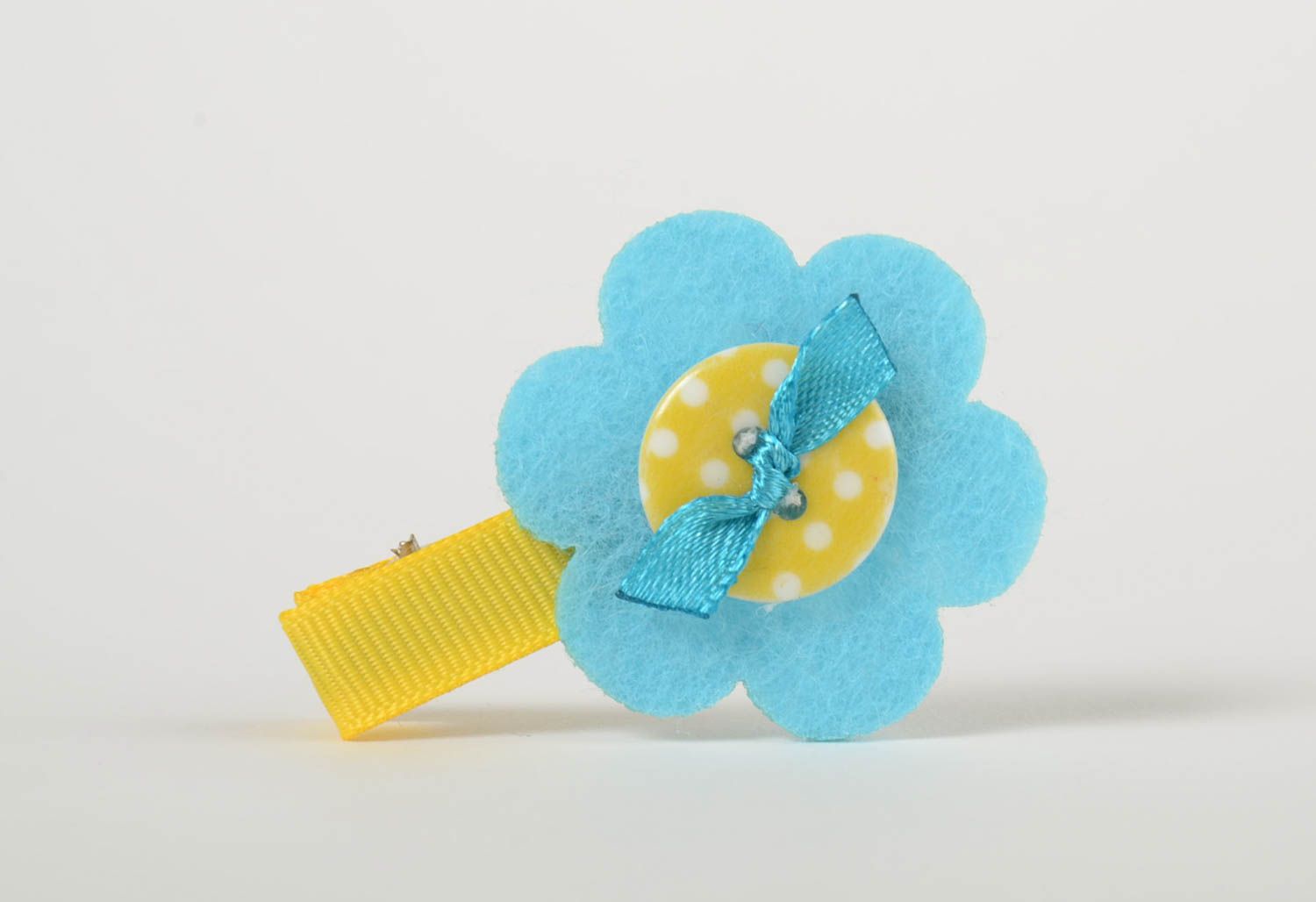 Pince à cheveux fleur bleue jaune originale faite main bijou pour fillette photo 4