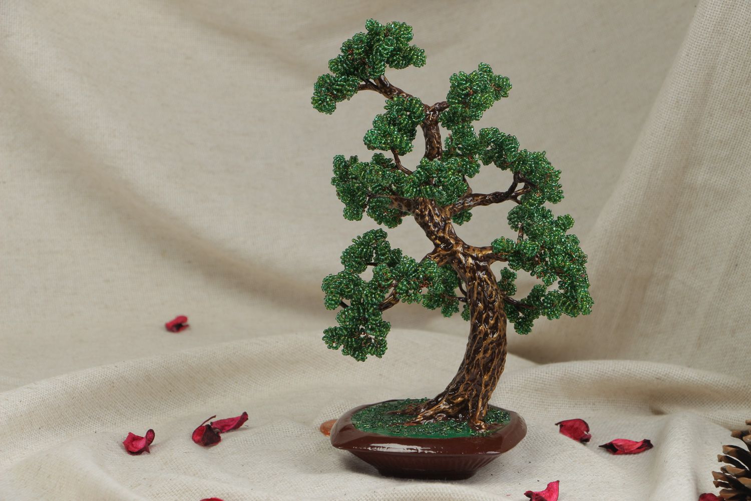 Handmade beaded bonsai tree with holder for home decor photo 5