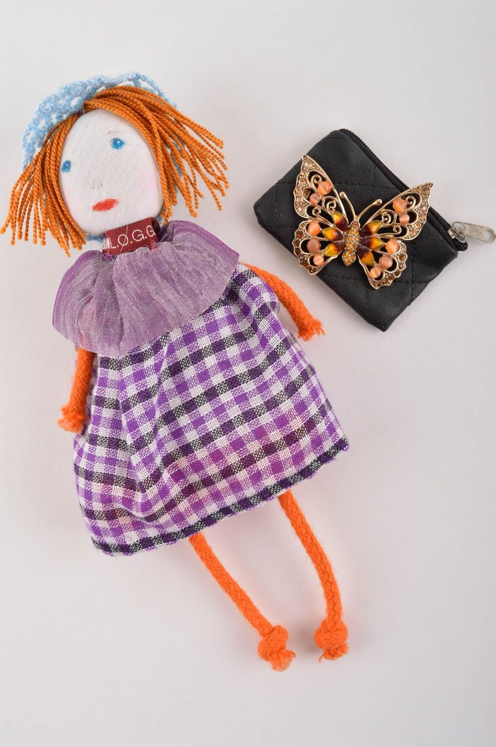 Schöne Designer Puppe handgemachtes Stoff Spielzeug festliche Deko Puppe in Lila foto 1