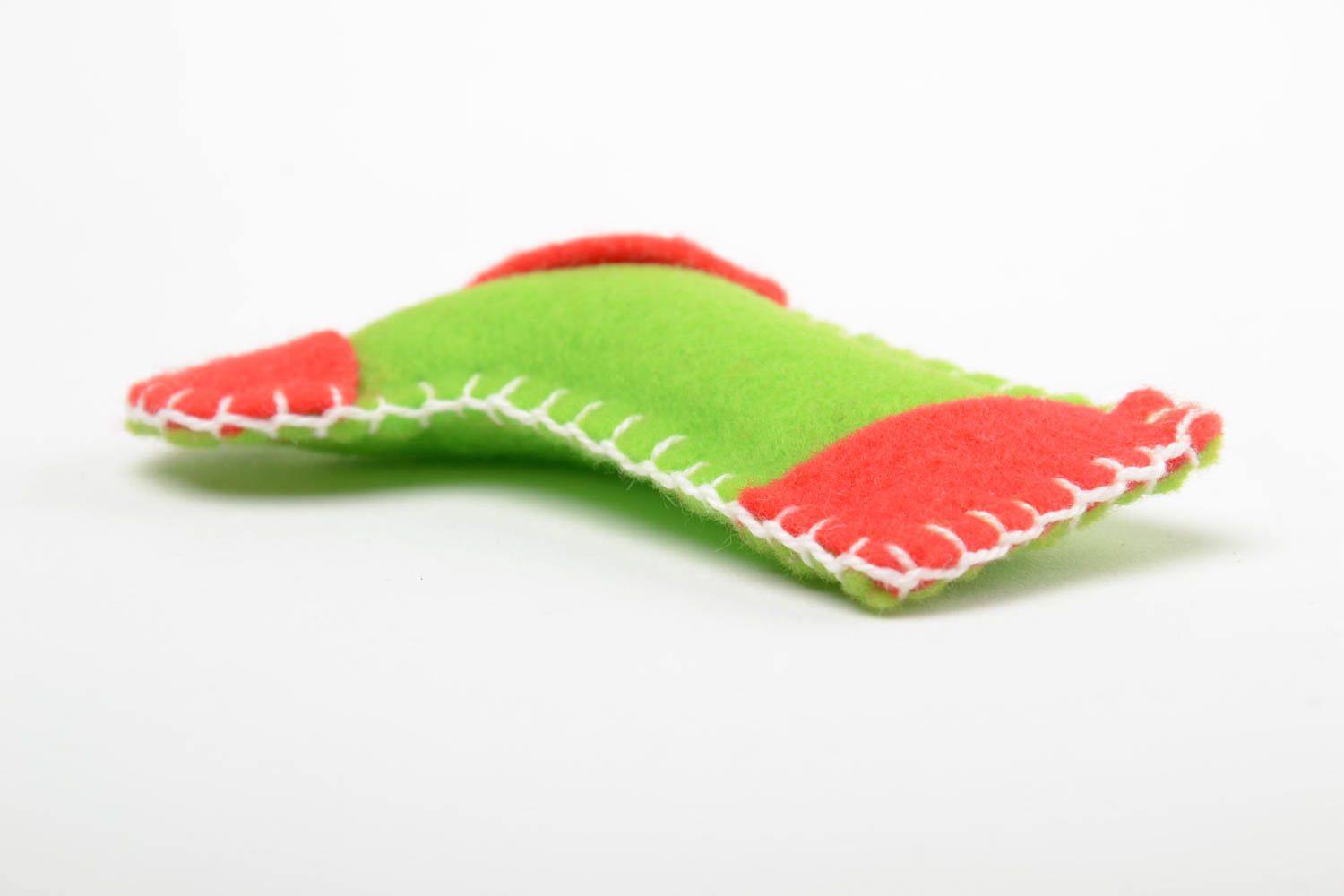 Handmade small felt soft toy Christmas tree ornament green and red Sock photo 4