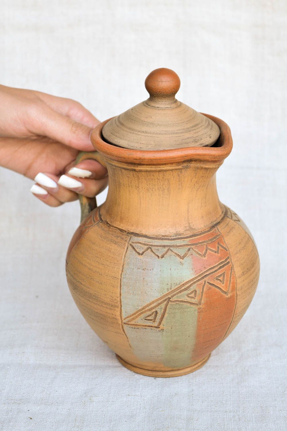 Cruche vin fait main Carafe vin en argile design Vaisselle ethnique pour maison photo 2