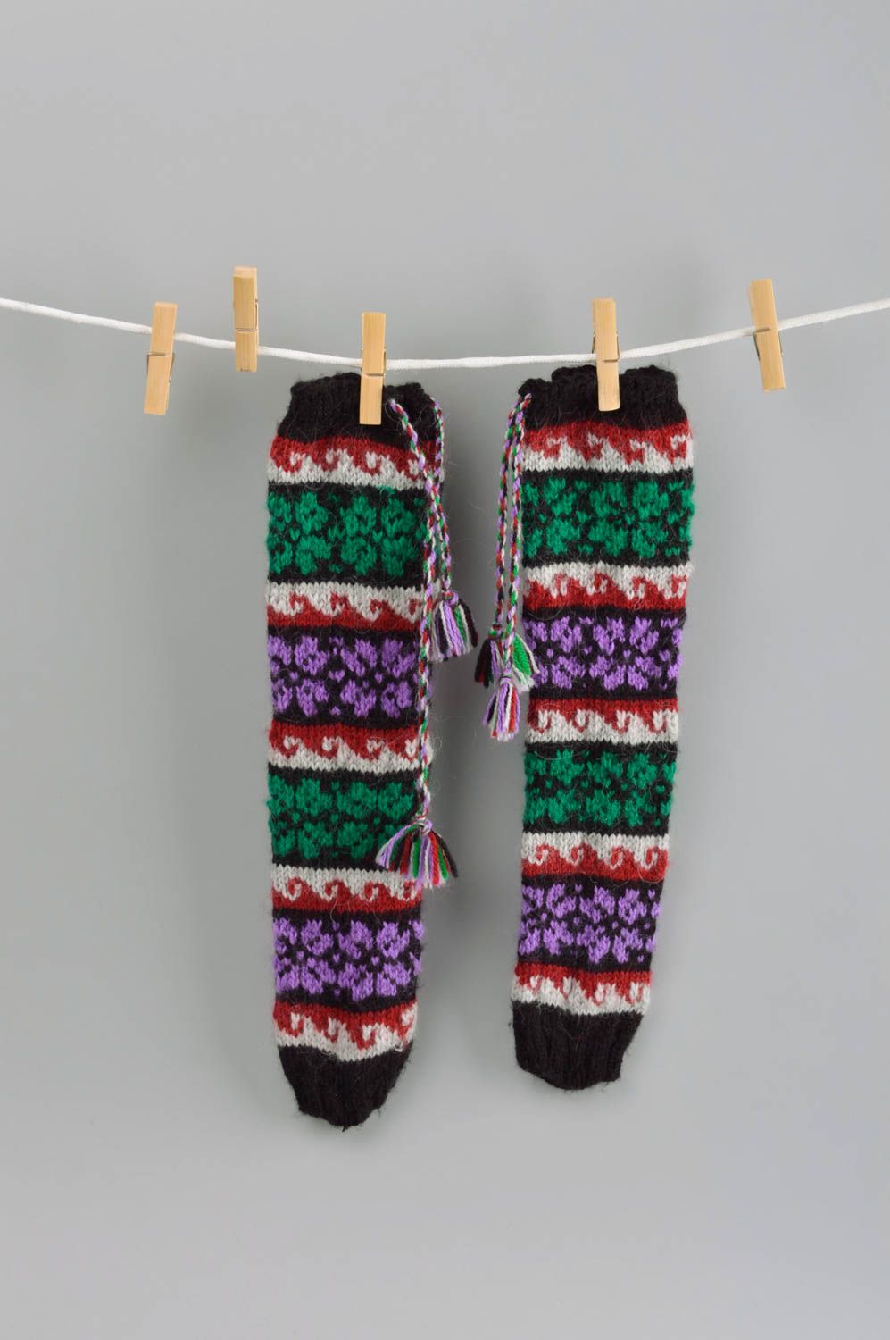 Handmade woolen socks warm patterned socks unusual winter accessories photo 1