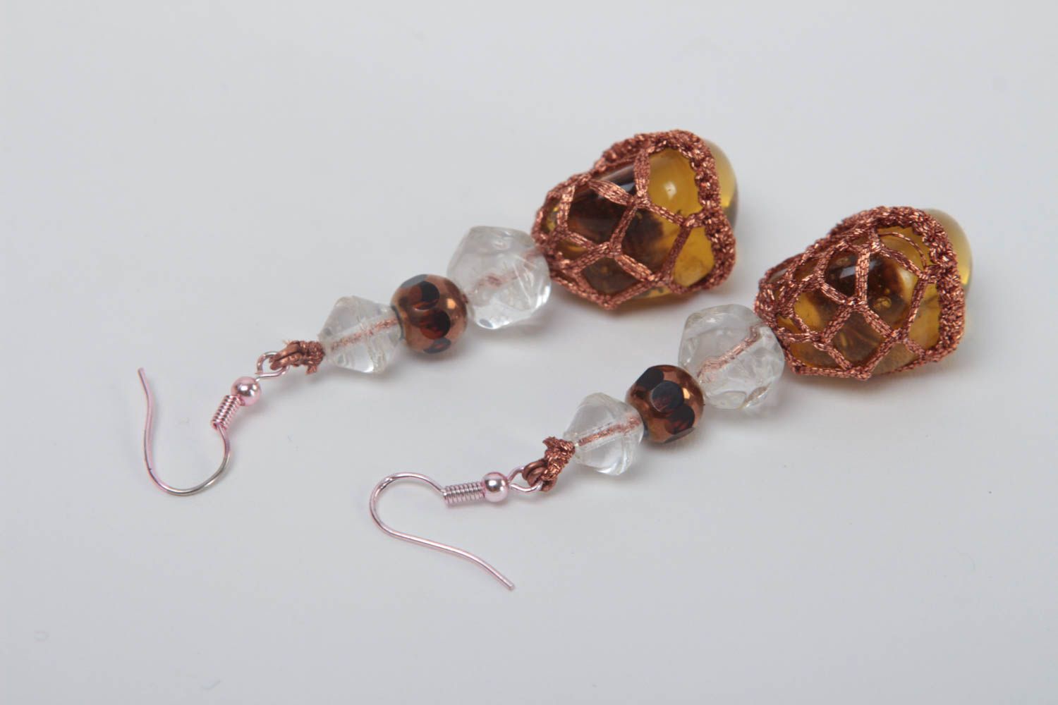 Boucles d'oreilles en verre Bijou fait main pendantes marron Cadeau pour femme photo 4
