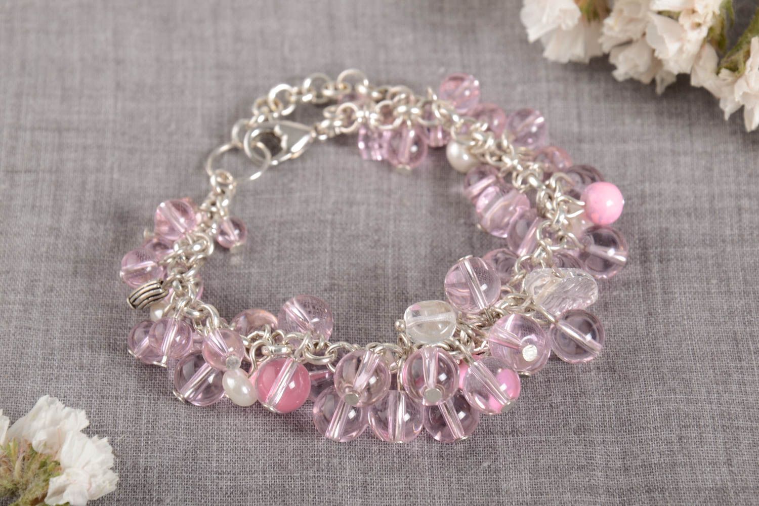 Pink adjustable charm chain bracelet for girls photo 2