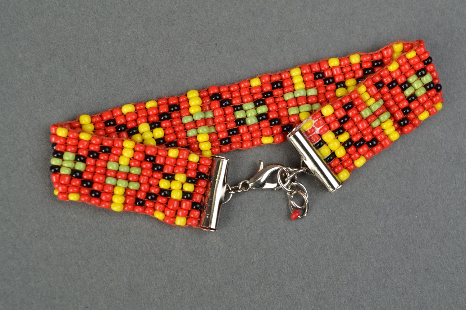 Bright beaded wrist bracelet Red and Yellow photo 4