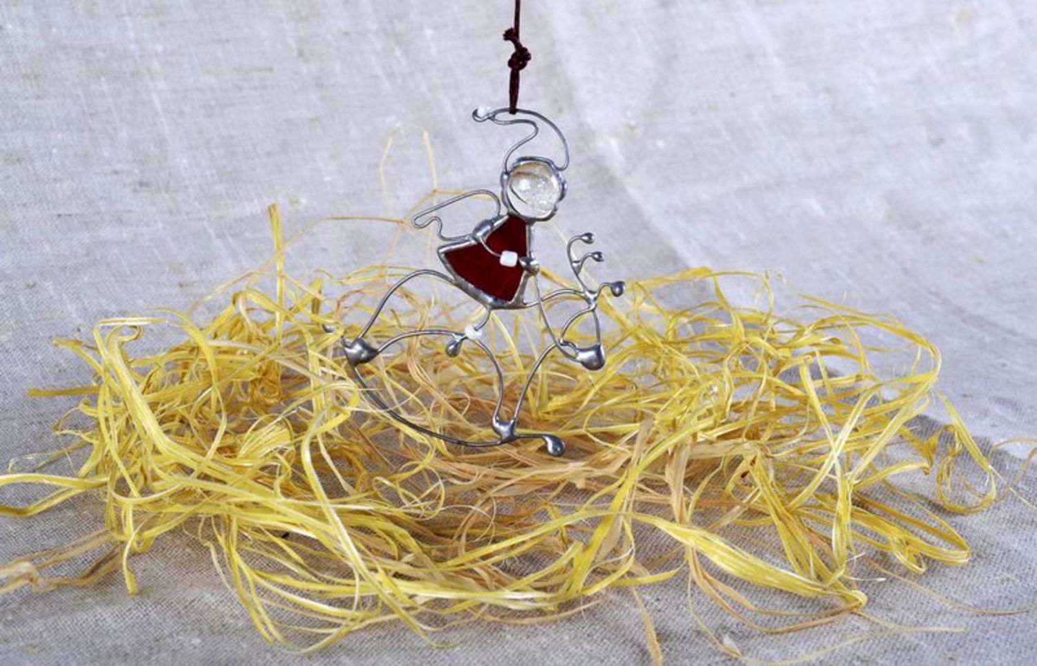Wire and glass pendant Santa's assistant photo 1