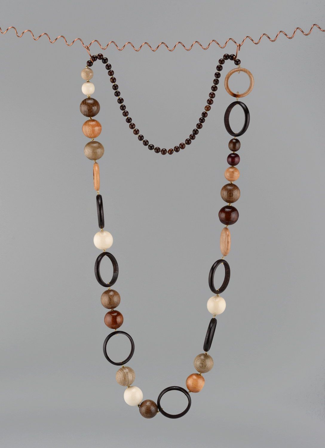 Handmade long wooden beaded necklace photo 3