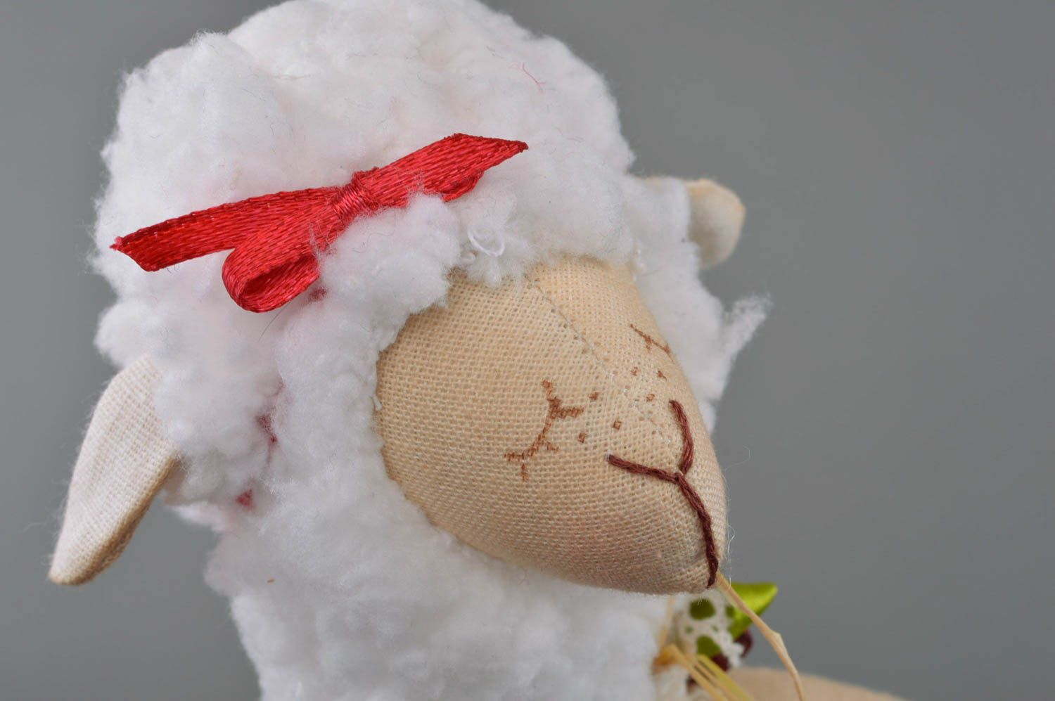 Handmade nice cotton fabric soft toy lamb in velvet and jersey clothes  photo 3