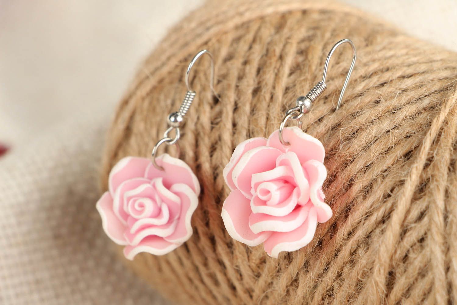Earrings made ​​of polymer clay Roses photo 3