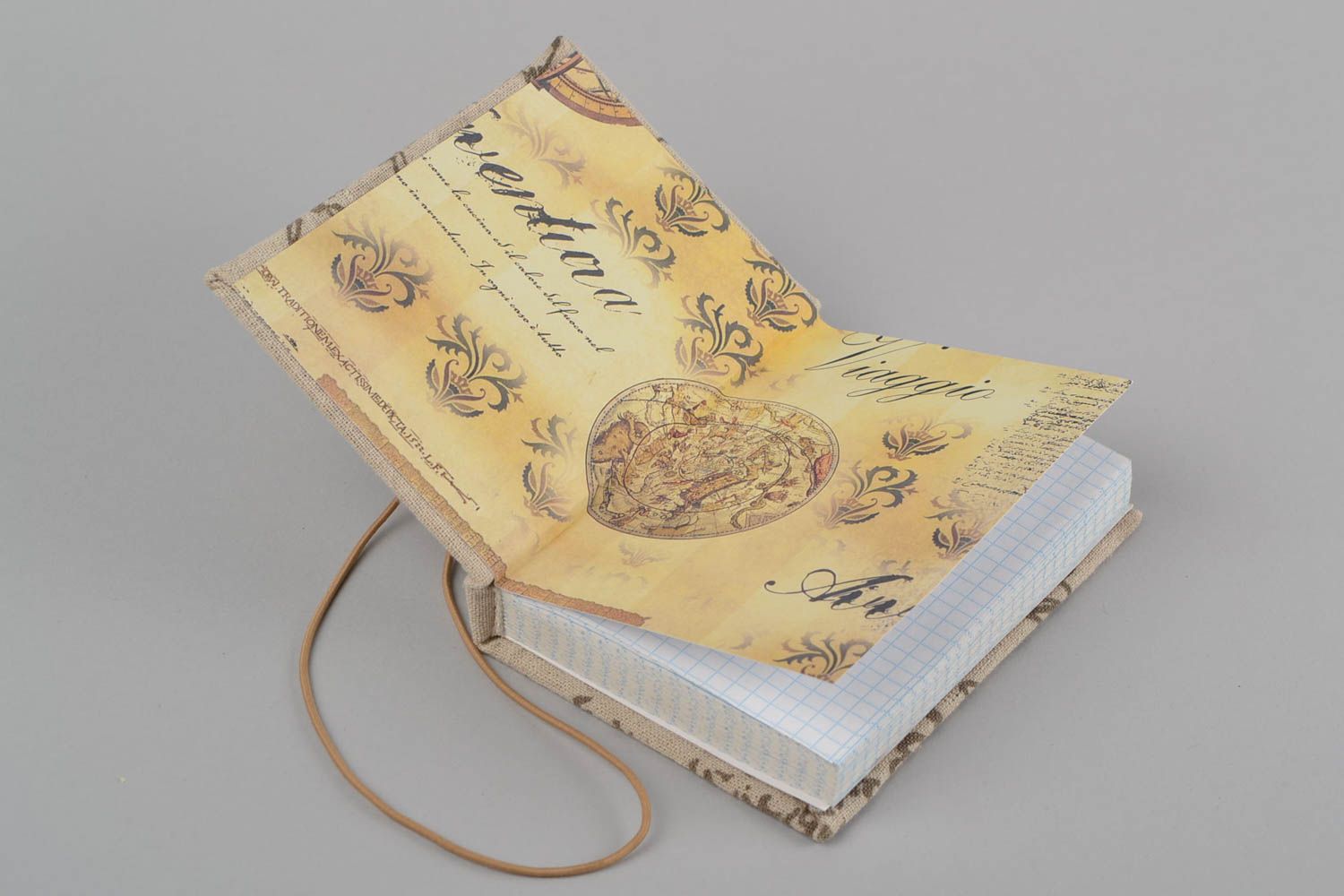 Vintage künstlerisches Notizbuch aus Textil mit Lesezeichen handmade 90 Blätter  foto 4