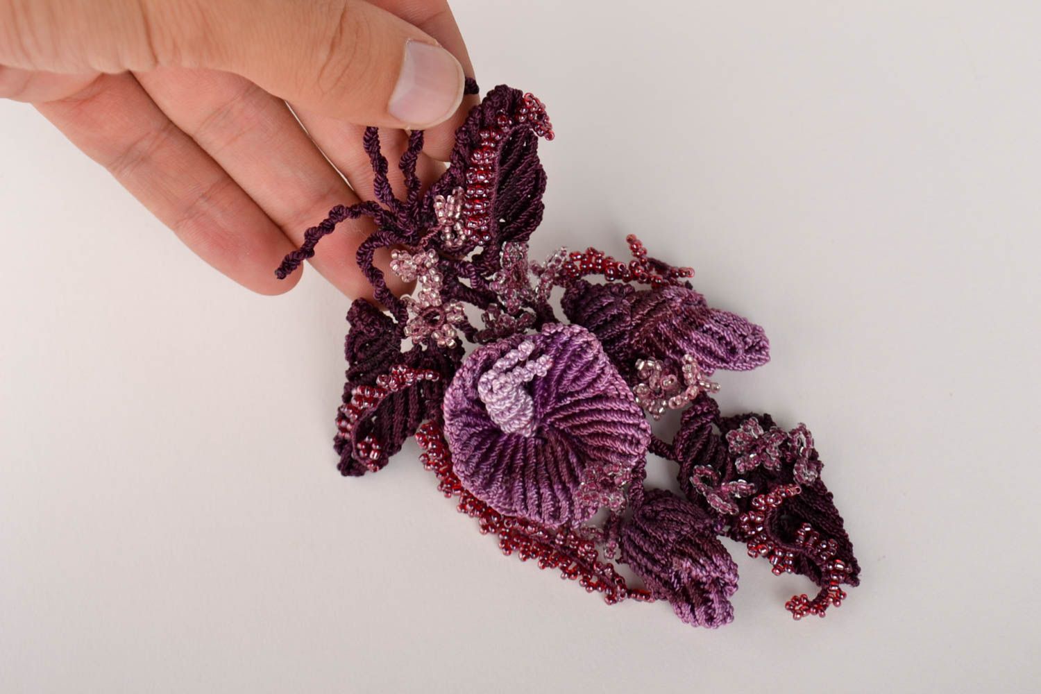 Украшение ручной работы брошь цветок сиреневая плетеная брошь нежная женская фото 5