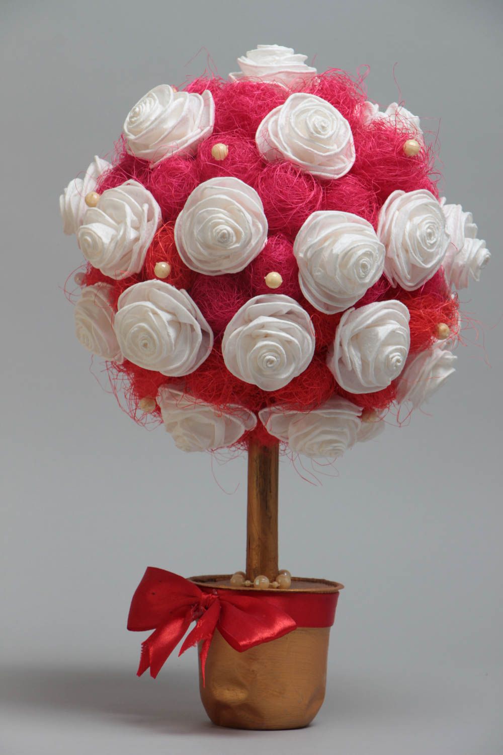 Handmade designer red and white decorative topiary tree with sisal and beads  photo 2