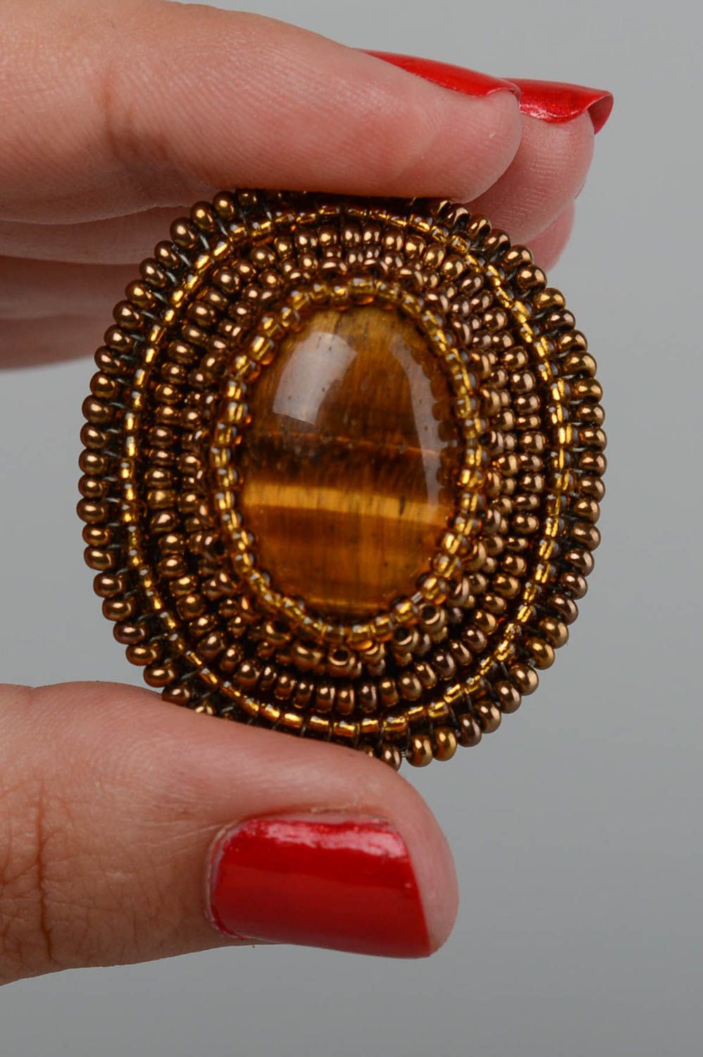 Handmade tiger eye brooch designer brooches seed bead brooches for women photo 5