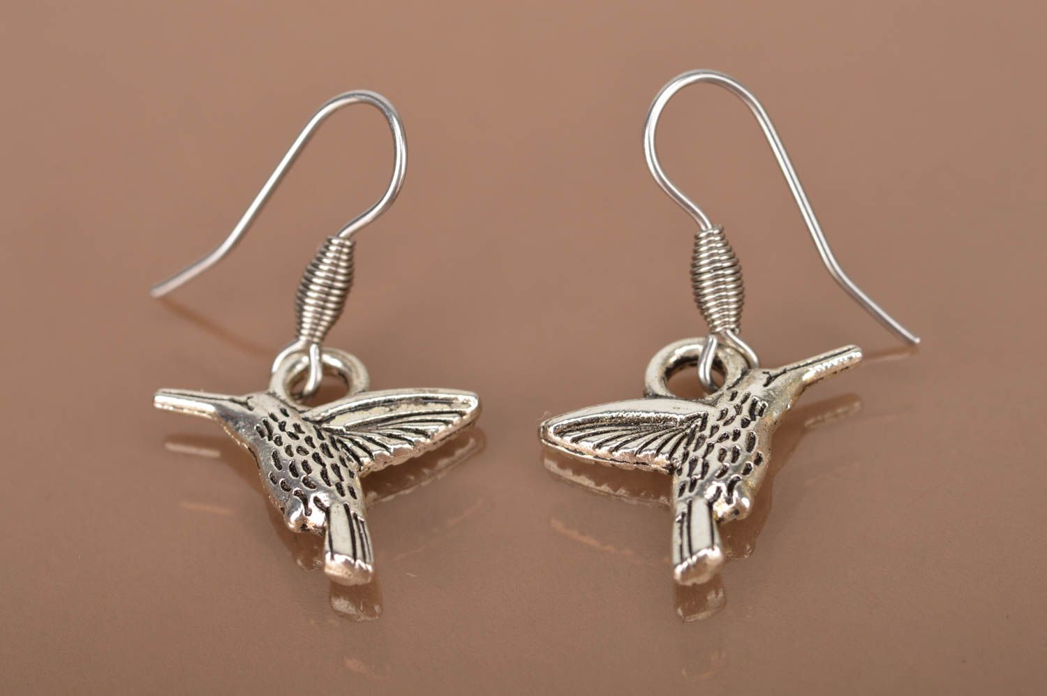 Handmade Metall Schmuck ausgefallener Ohrschmuck Ohrringe für Damen Kolibris foto 5