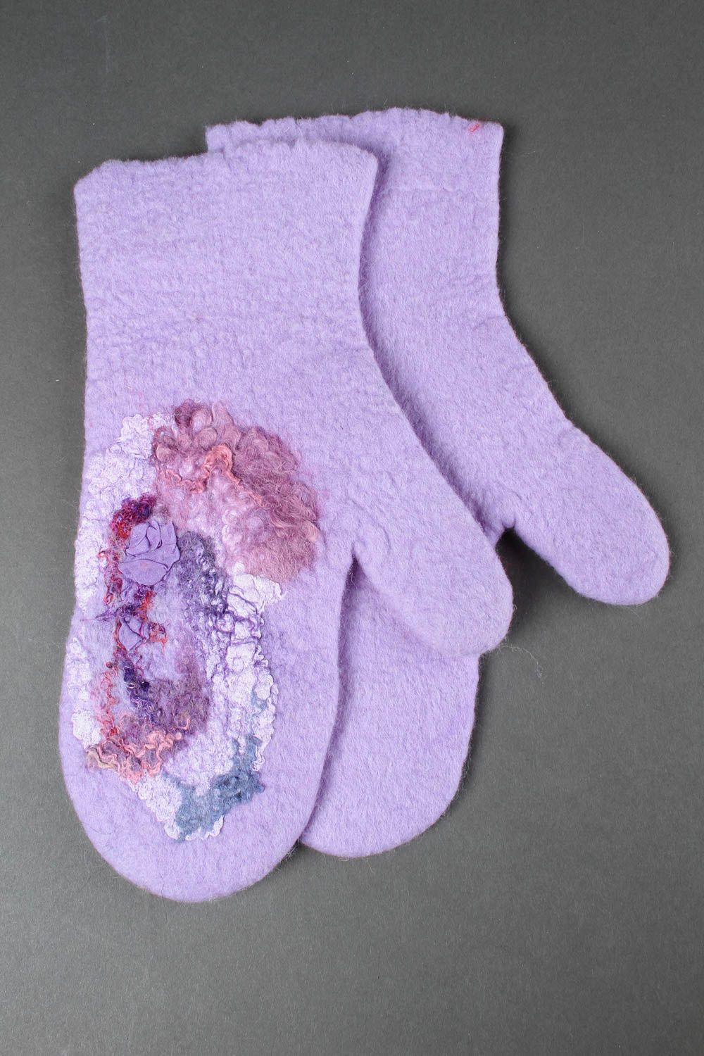 Guantes de lana artesanales lilas ropa femenina accesorio para invierno foto 3