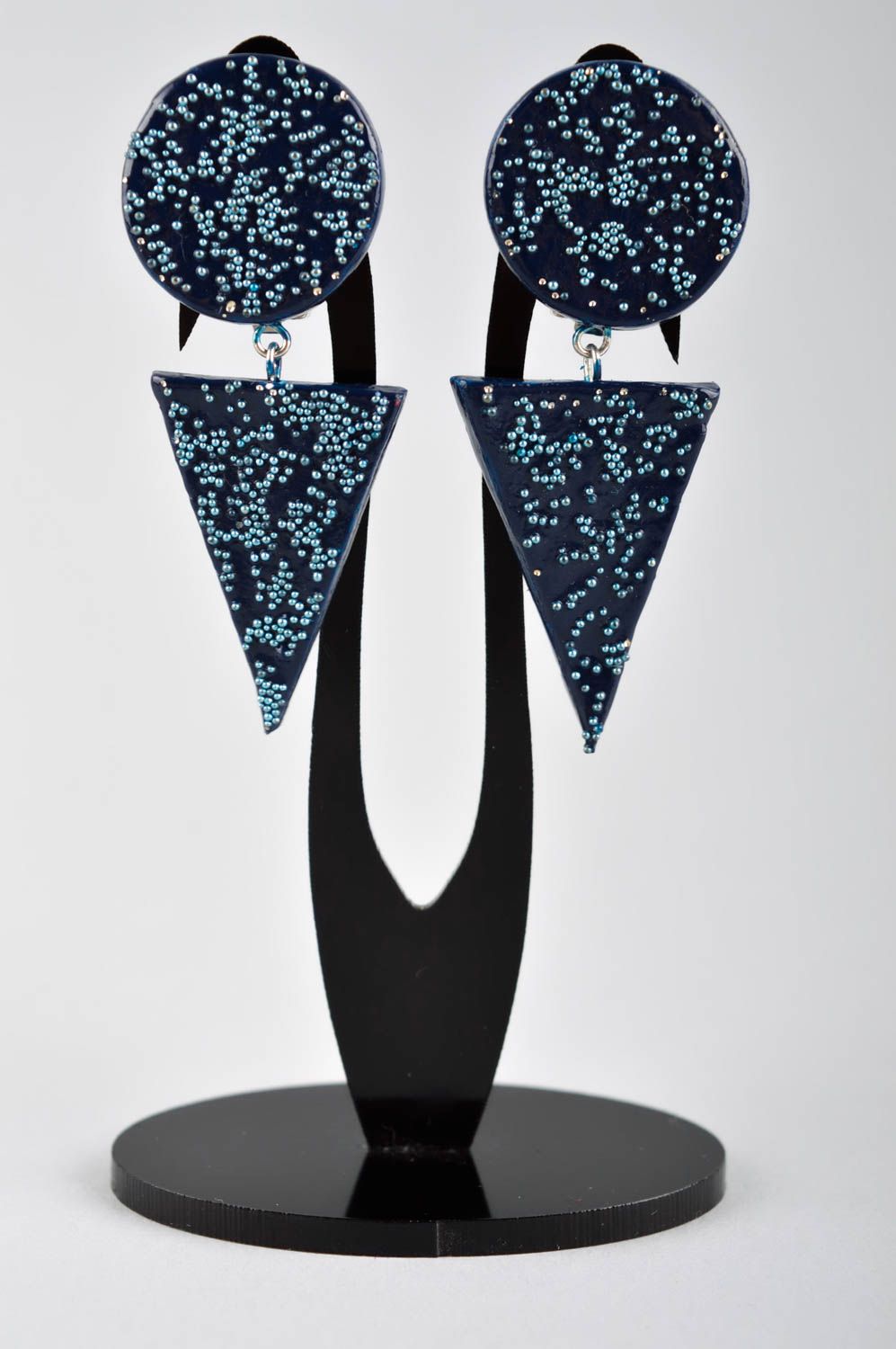 Dunklblaue Ohrringe Dreiecke handmade Designer Schmuck Accessoire für Frauen foto 2
