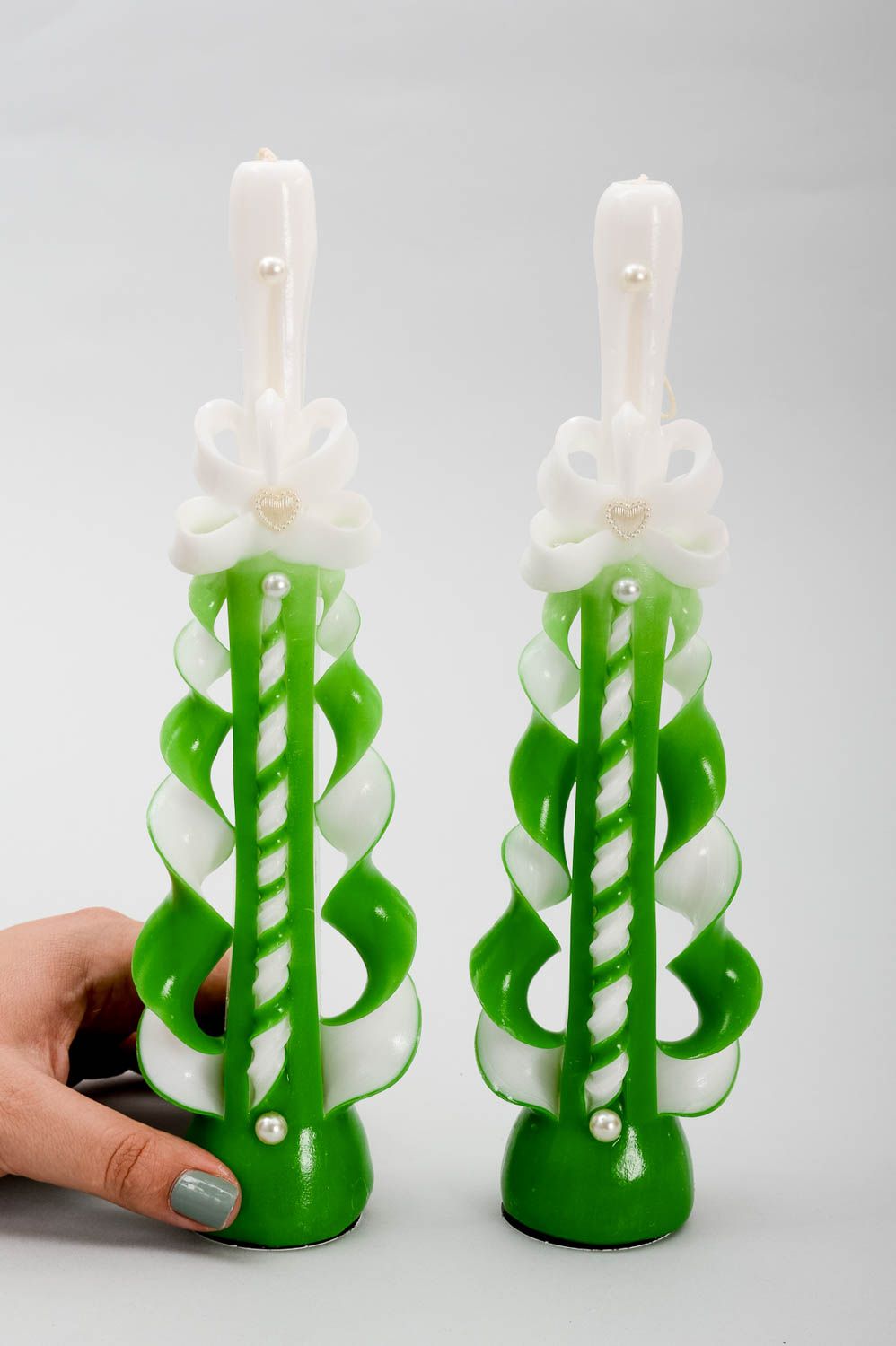 Velas de parafina hechas a mano verdes elementos decorativos regalo original foto 5