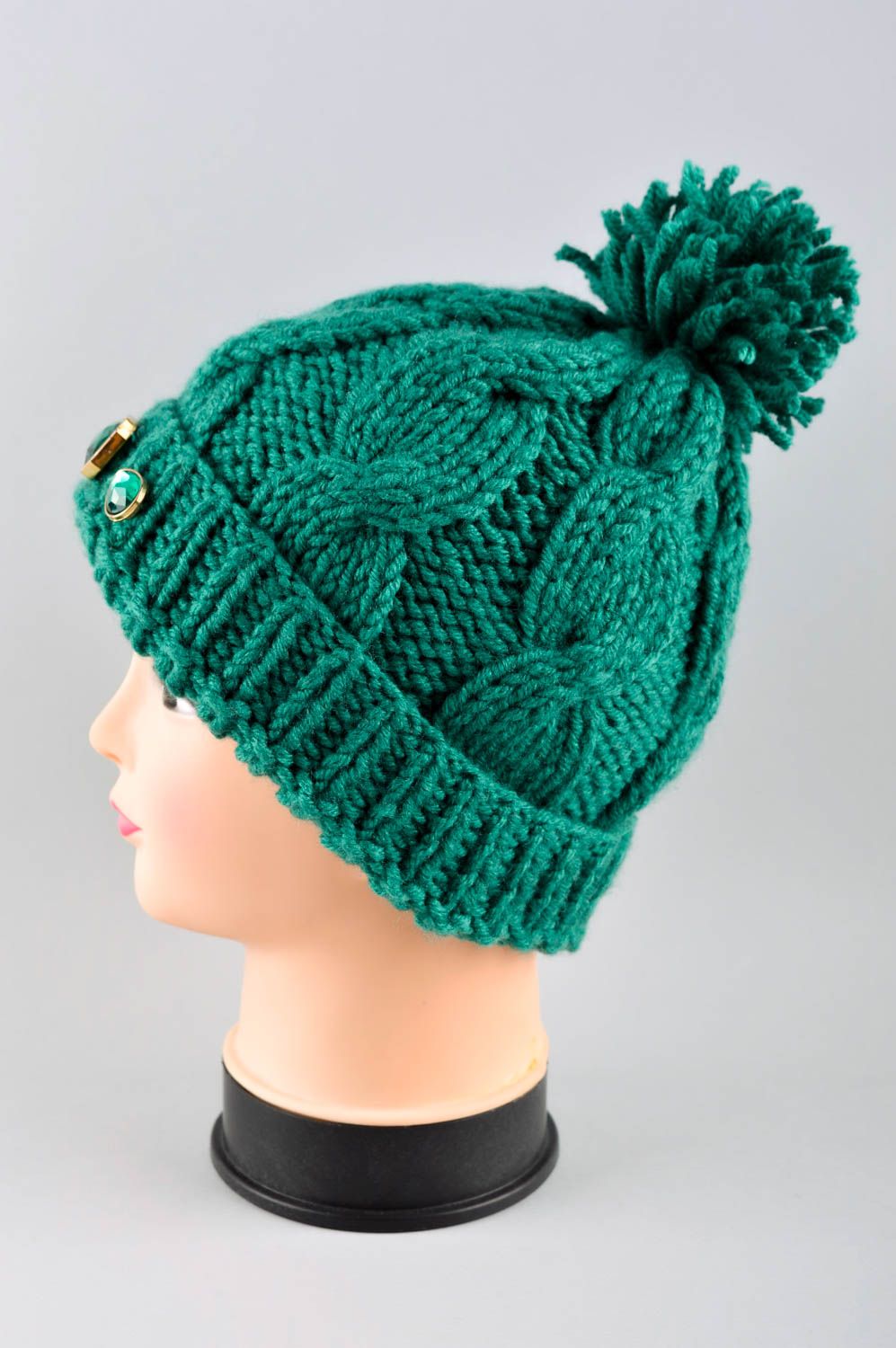 Handmade Damen Mütze mit Bommel Damenmütze Winter Geschenk Idee smaragdgrün   foto 3