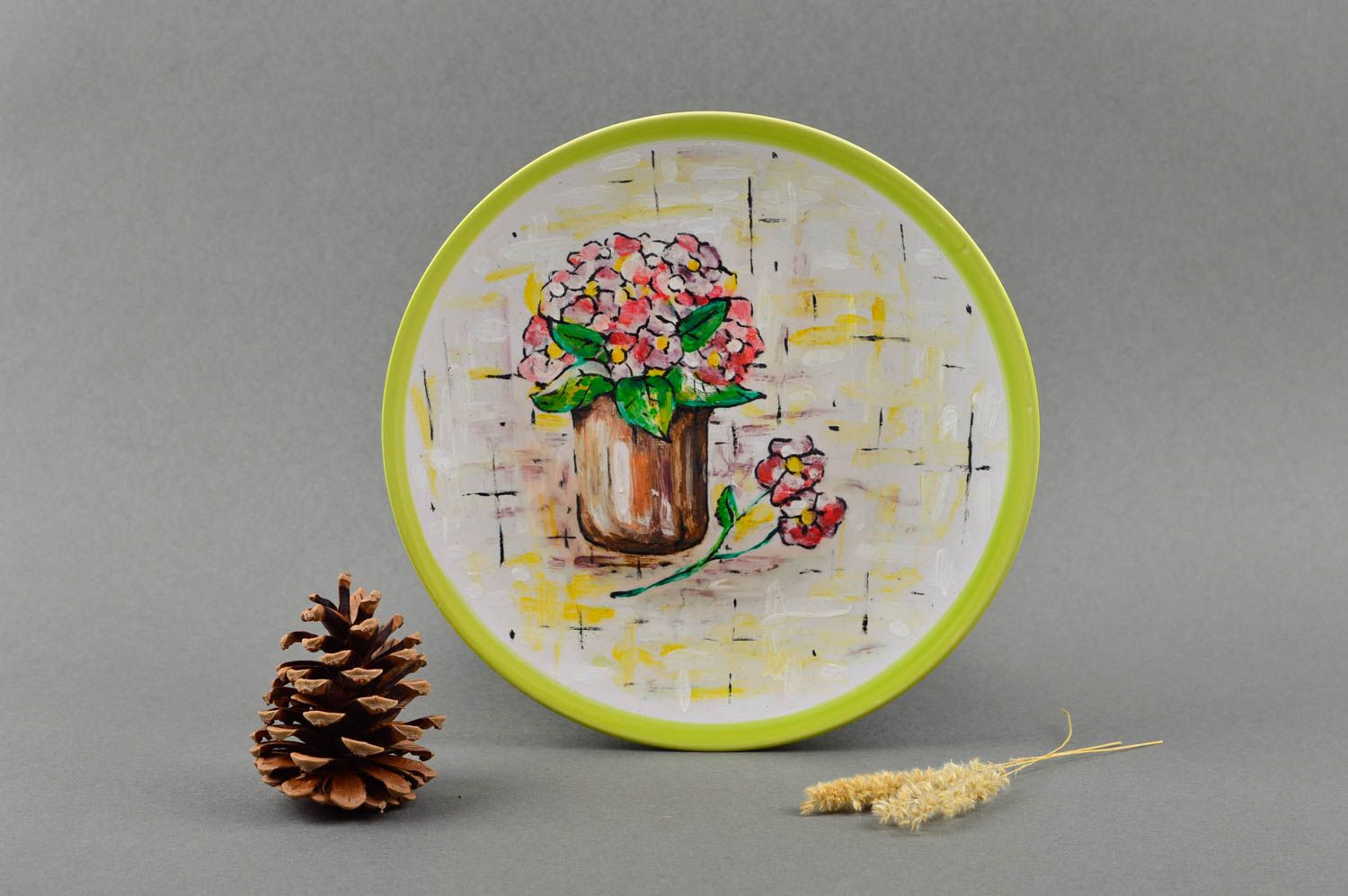 Расписная тарелка ручной работы керамическая тарелка глиняная посуда Цветы фото 1