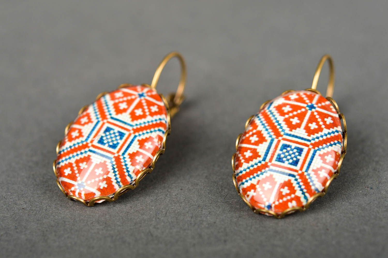 Handmade cabochon earrings round-shaped earrings vintage earrings with print photo 2