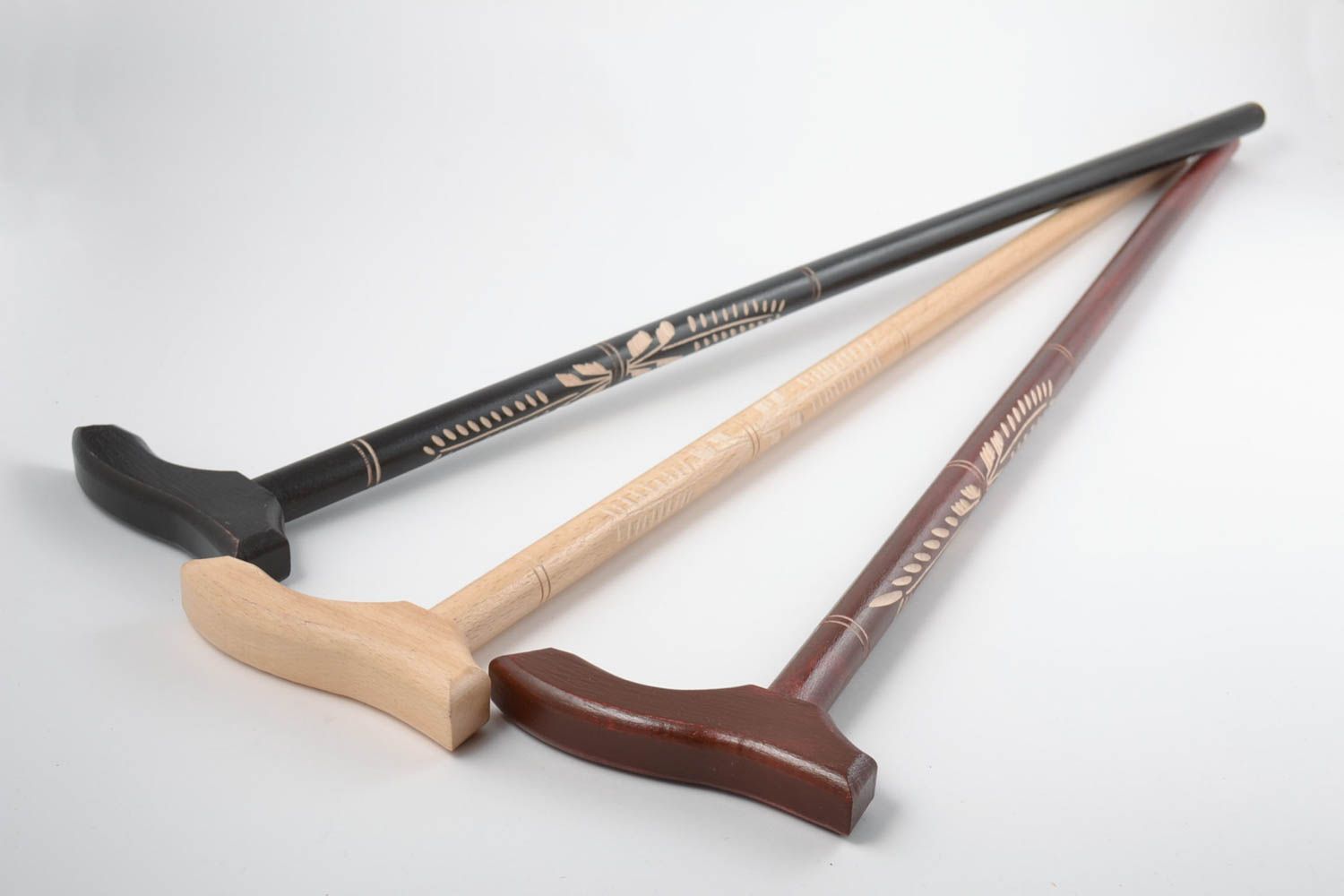 Set of wooden walking sticks set of 3 pieces handmade beautiful designer canes photo 2