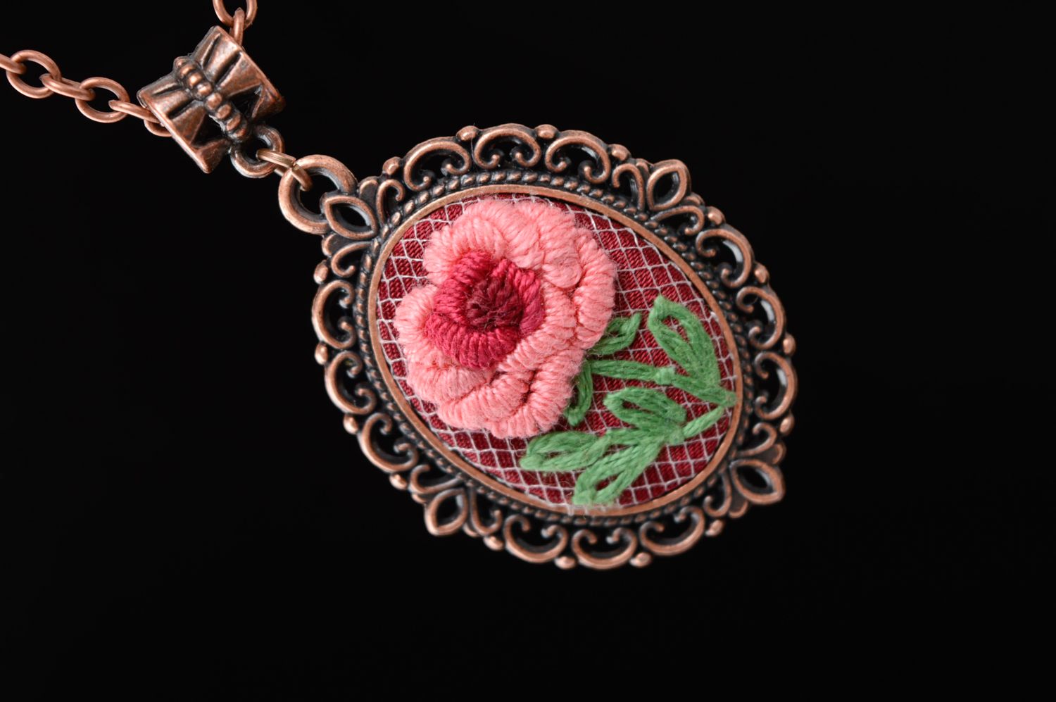 Unusual pendant with embroidery on long chain photo 3