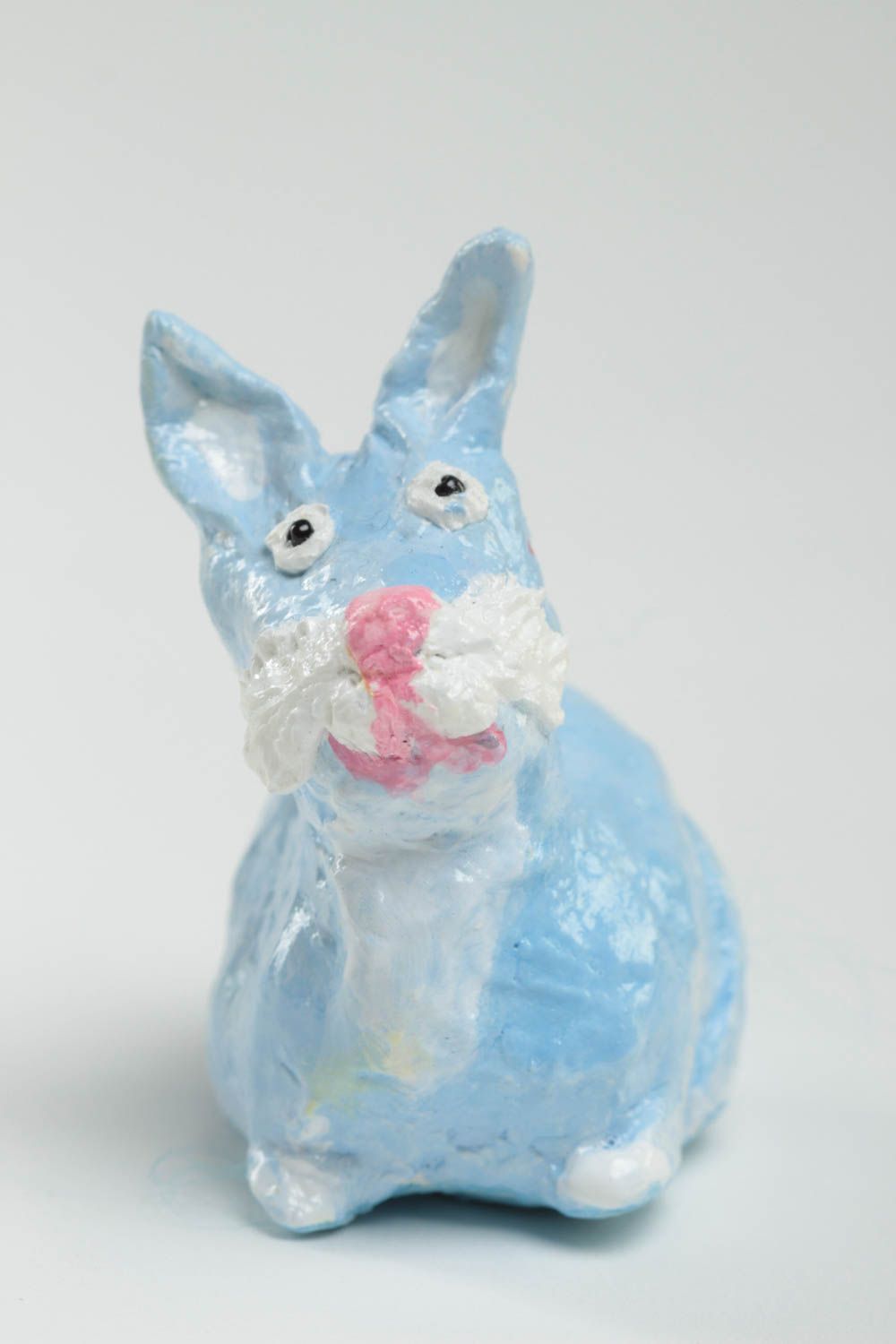 Figurine décorative fait main Statuette lapin bleu pâte polymère Cadeau original photo 2